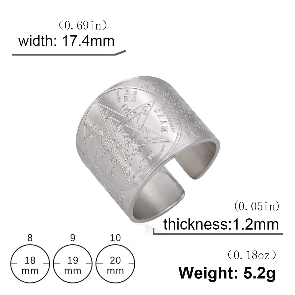 LIKGREAT Anello Tetragrammaton Pentacolo Stella Pentagramma Sigillo di Salomone Yahweh in Acciaio Inossidabile (S-20) - immagine 2