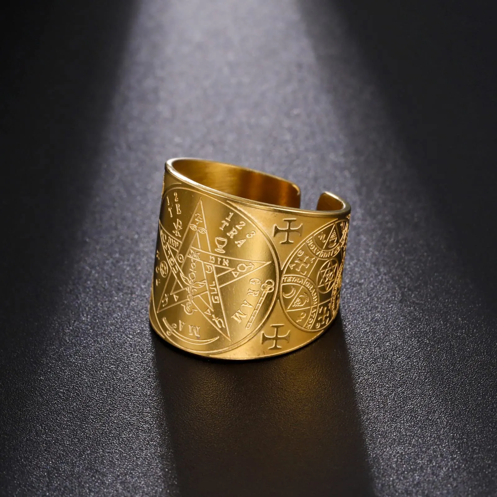 LIKGREAT Anello Tetragrammaton Pentacolo Stella Pentagramma Sigillo di Solomone Yahweh Amuleto in Acciaio Inossidabile (G-20) - immagine 7
