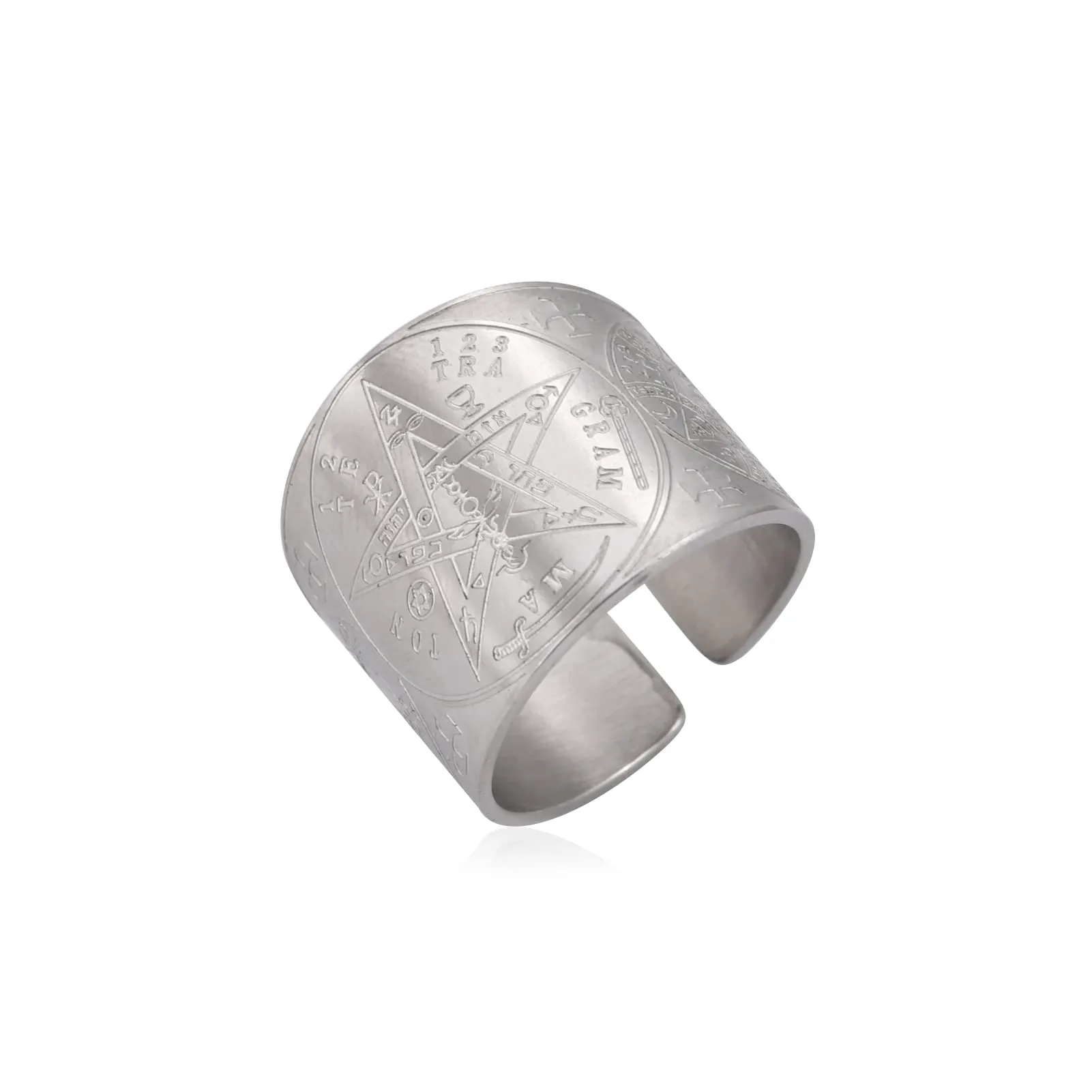 LIKGREAT Anello Tetragrammaton Pentacolo Stella Pentagramma Sigillo di Salomone Yahweh in Acciaio Inossidabile (S-19) - immagine 1