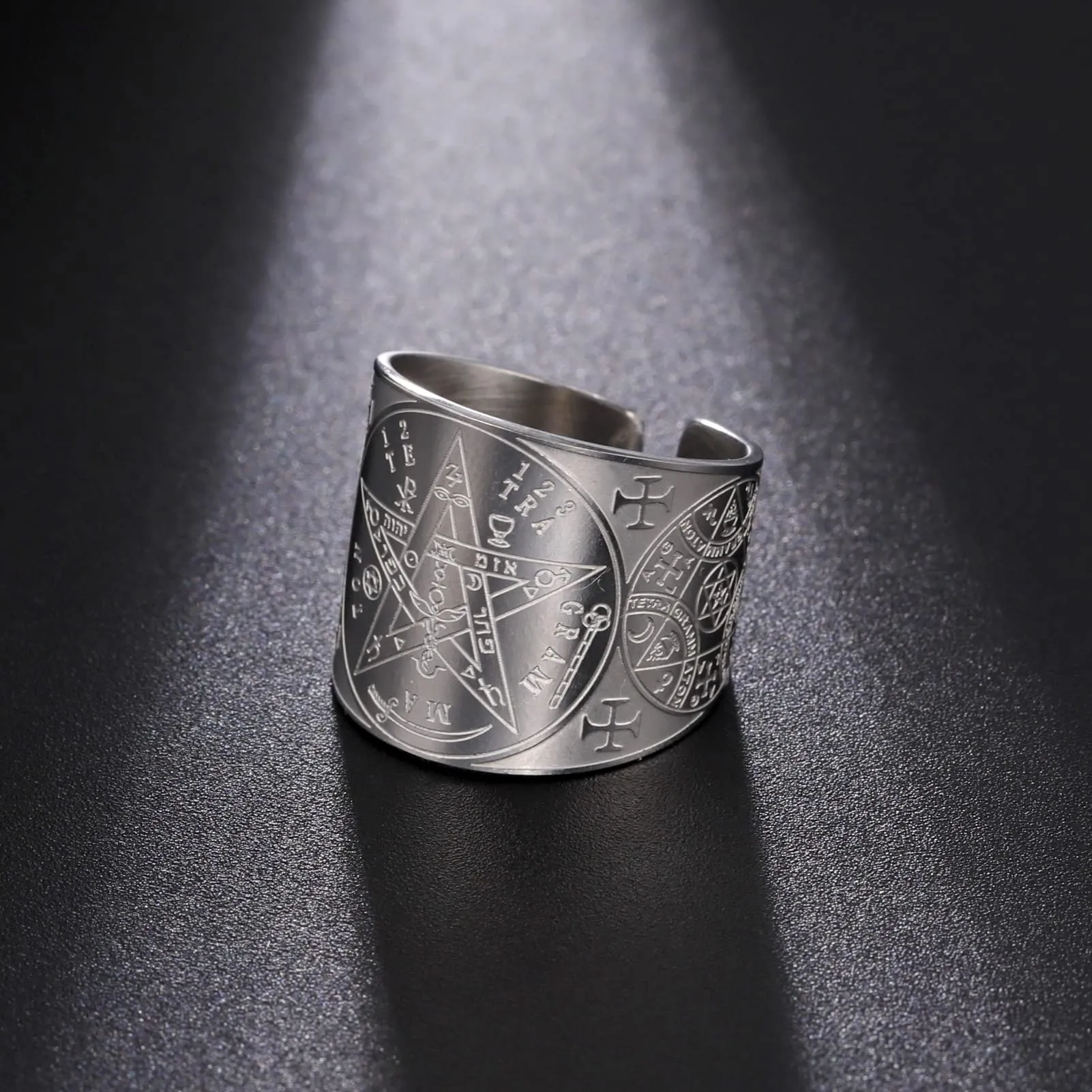 LIKGREAT Anello Tetragrammaton Pentacolo Stella Pentagramma Sigillo di Salomone Yahweh in Acciaio Inossidabile (S-19) - immagine 7
