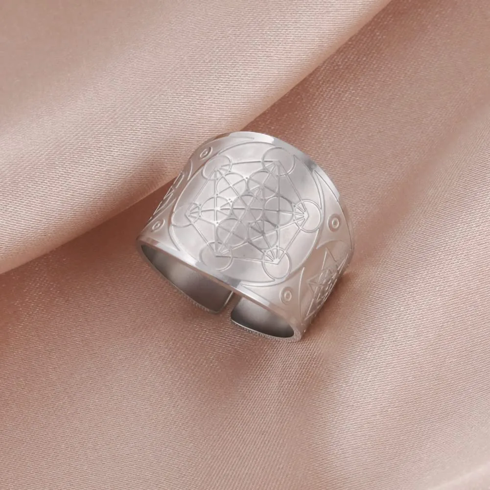 LIKGREAT Anello Cubo di Metatron in Acciaio Inossidabile - immagine 4