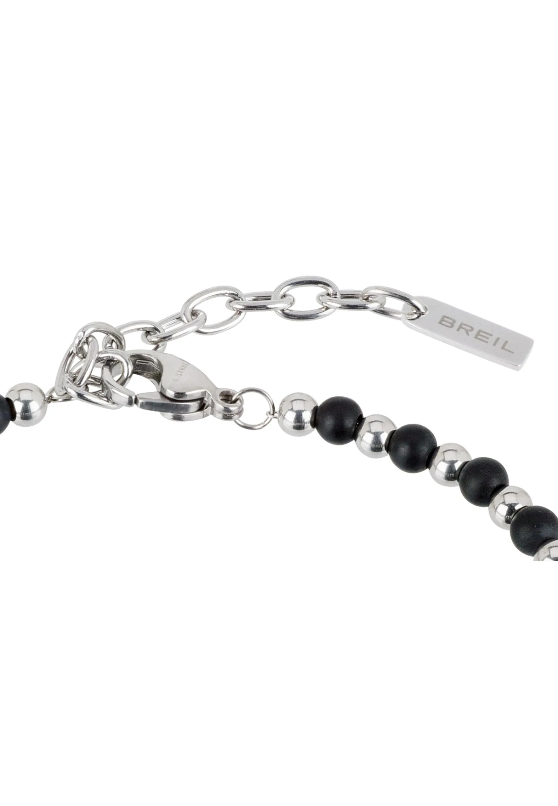 Breil Collezione Black Onyx Bracciale da Uomo in Onice Nero e Acciaio, Chiusura a Moschettone, 17.5-22.5 cm, Silver-Nero - immagine 2