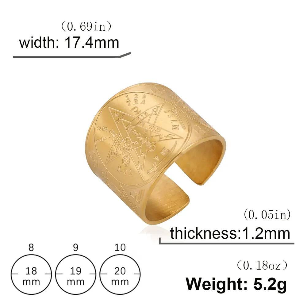 LIKGREAT Anello Tetragrammaton Pentacolo Stella Pentagramma Sigillo di Solomone Yahweh Amuleto in Acciaio Inossidabile - G-18 - immagine 2