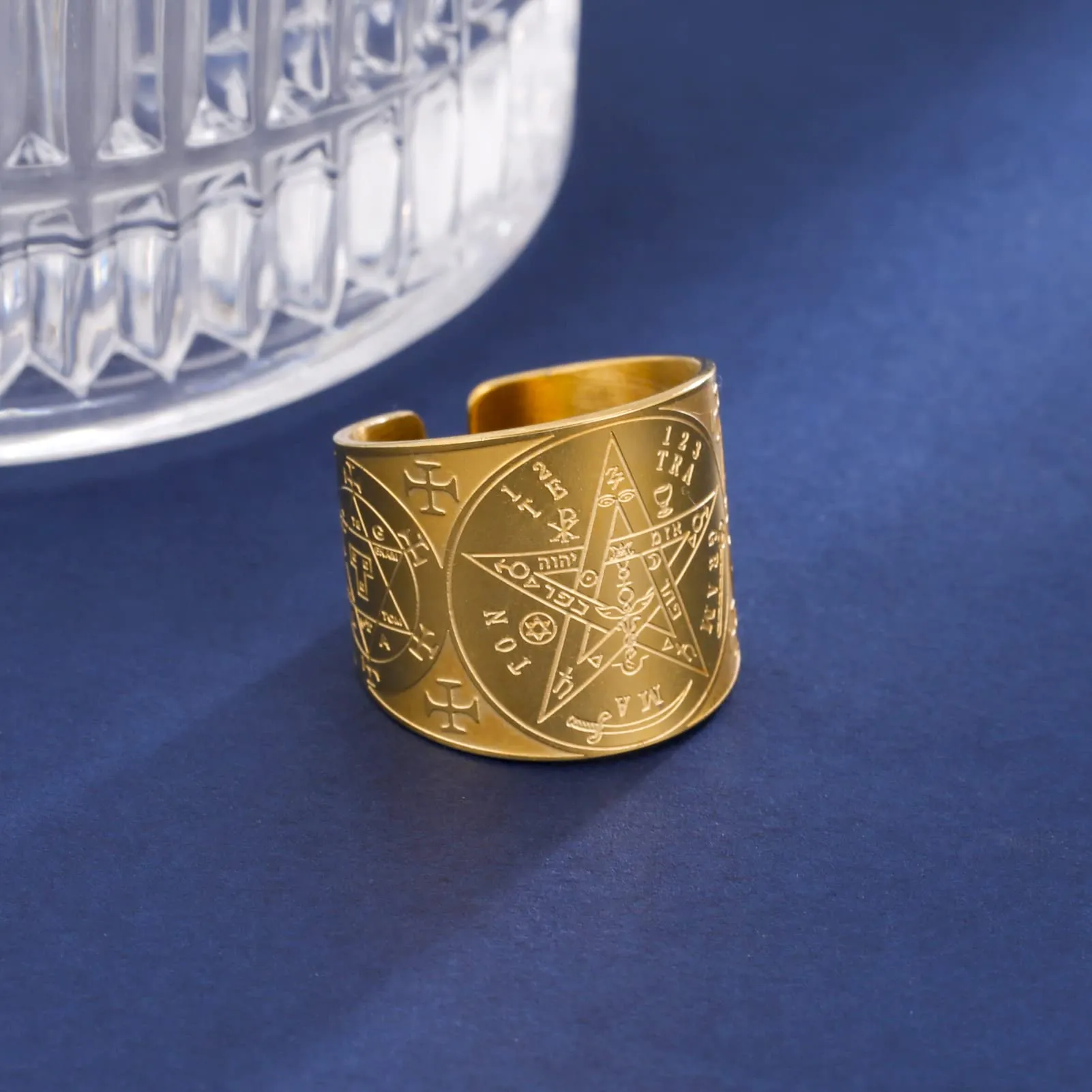 LIKGREAT Anello Tetragrammaton Pentacolo Stella Pentagramma Sigillo di Solomone Yahweh Amuleto in Acciaio Inossidabile - G-18 - immagine 6