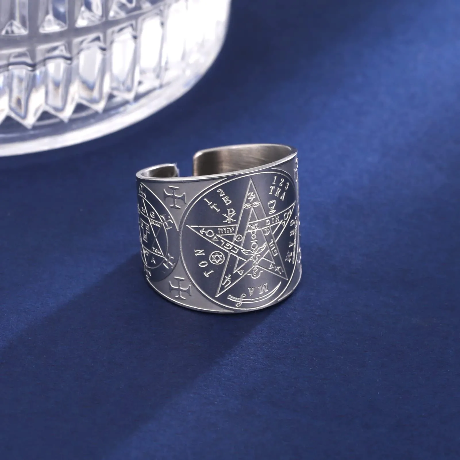 LIKGREAT Anello Tetragrammaton Pentacolo Stella Pentagramma Sigillo di Salomone in Acciaio Inossidabile (S-18) - immagine 6