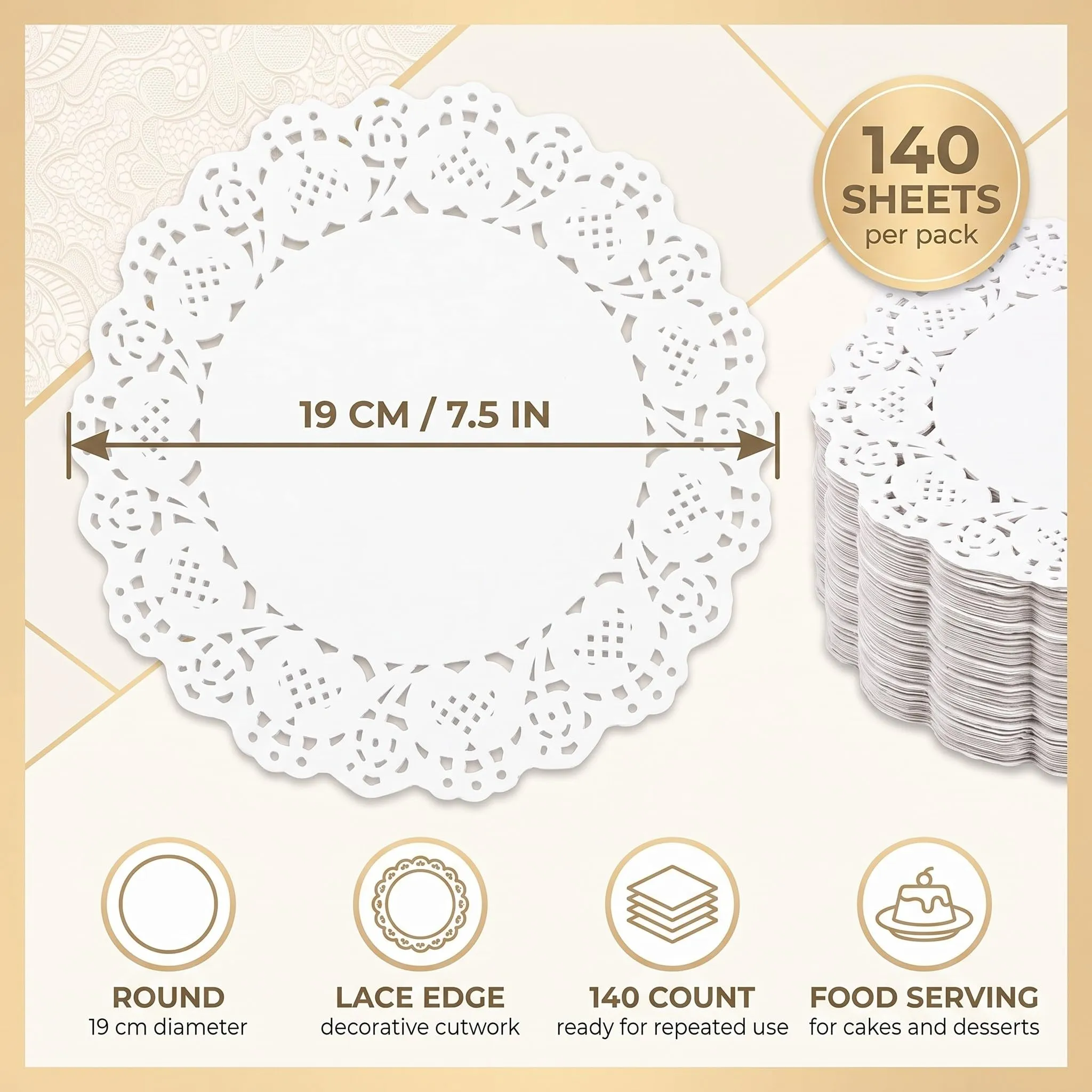 MLRUQRX 140 Centrini Rotondi in Carta Pizzo Bianco, 19 cm - immagine 6