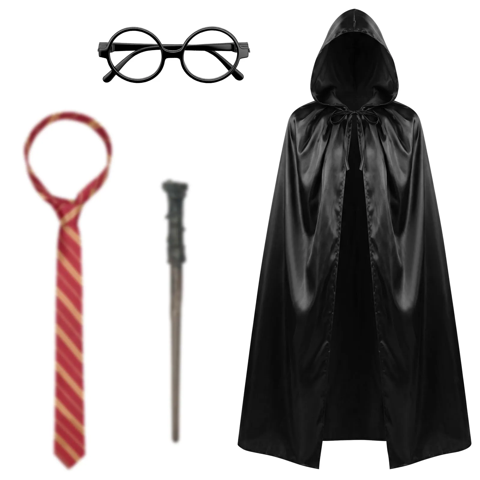 AUYAO Costume da Mago, Set di 4 Pezzi con Mantello, Occhiali, Cravatta e Bacchetta Magica per Bambini e Adulti - immagine 1