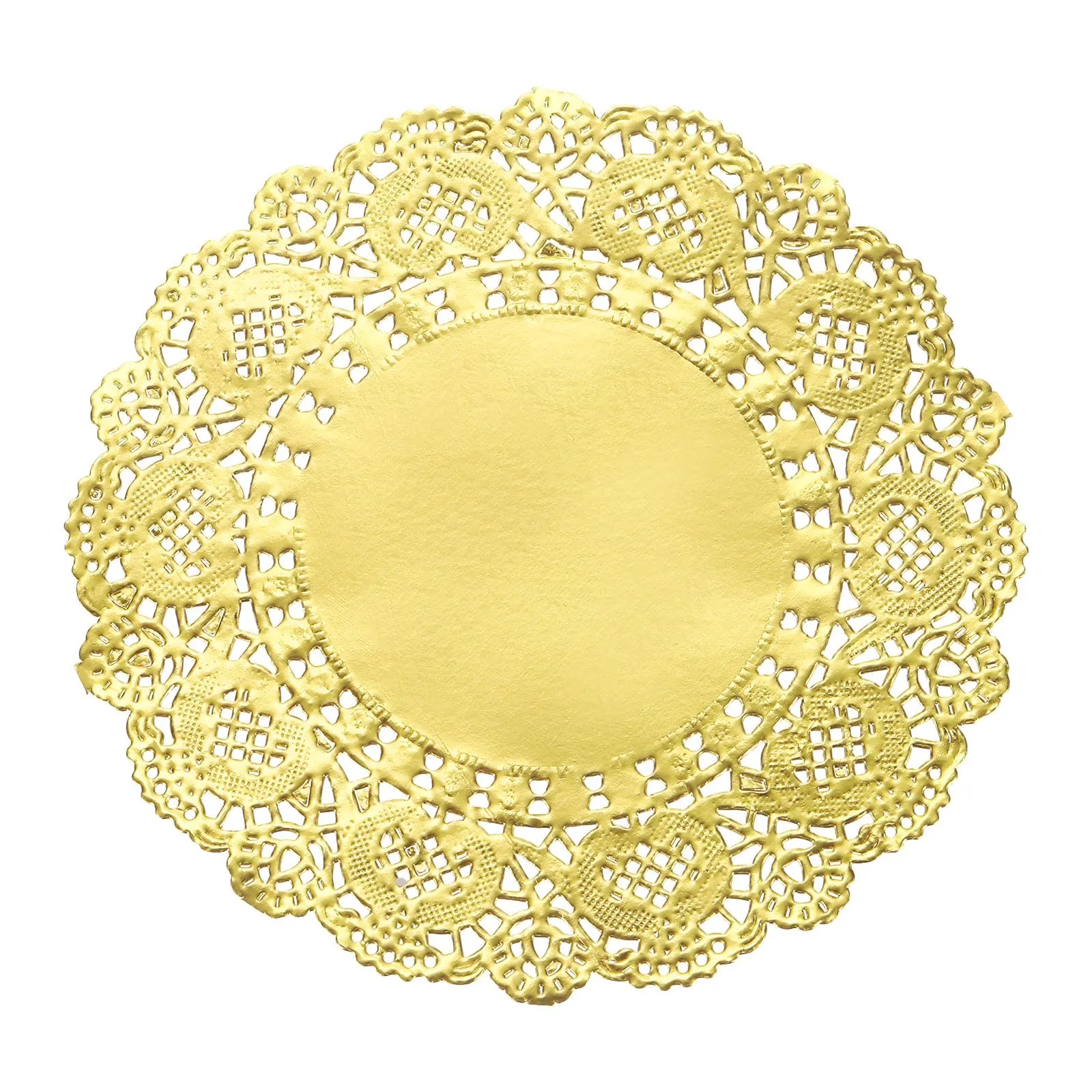 Sourcing Map Centrini di Carta in Pizzo Rotondi, 14 cm, 100 Pezzi, Colore Oro - immagine 1