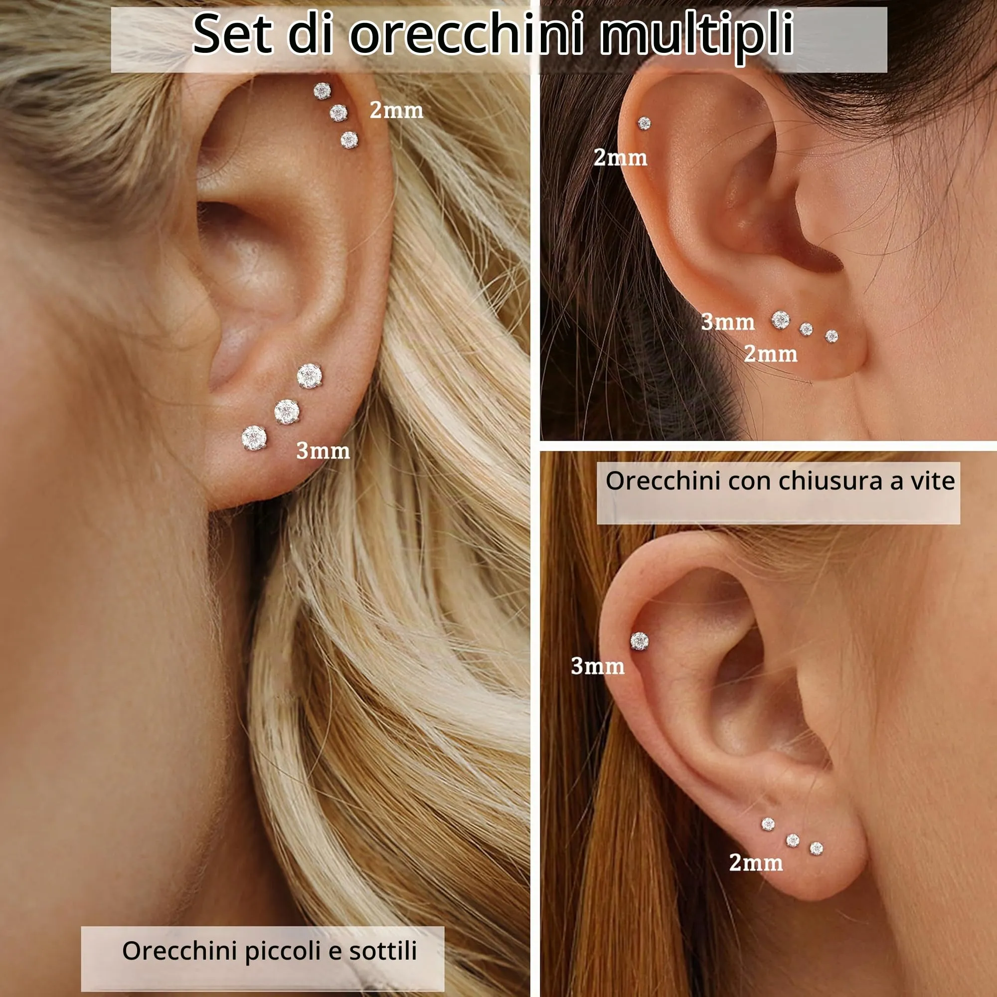 ORAZIO 6-12 Paia Orecchini a Bottone 20G in Acciaio Inossidabile con Perline di Pietra per Donna e Uomo - immagine 3