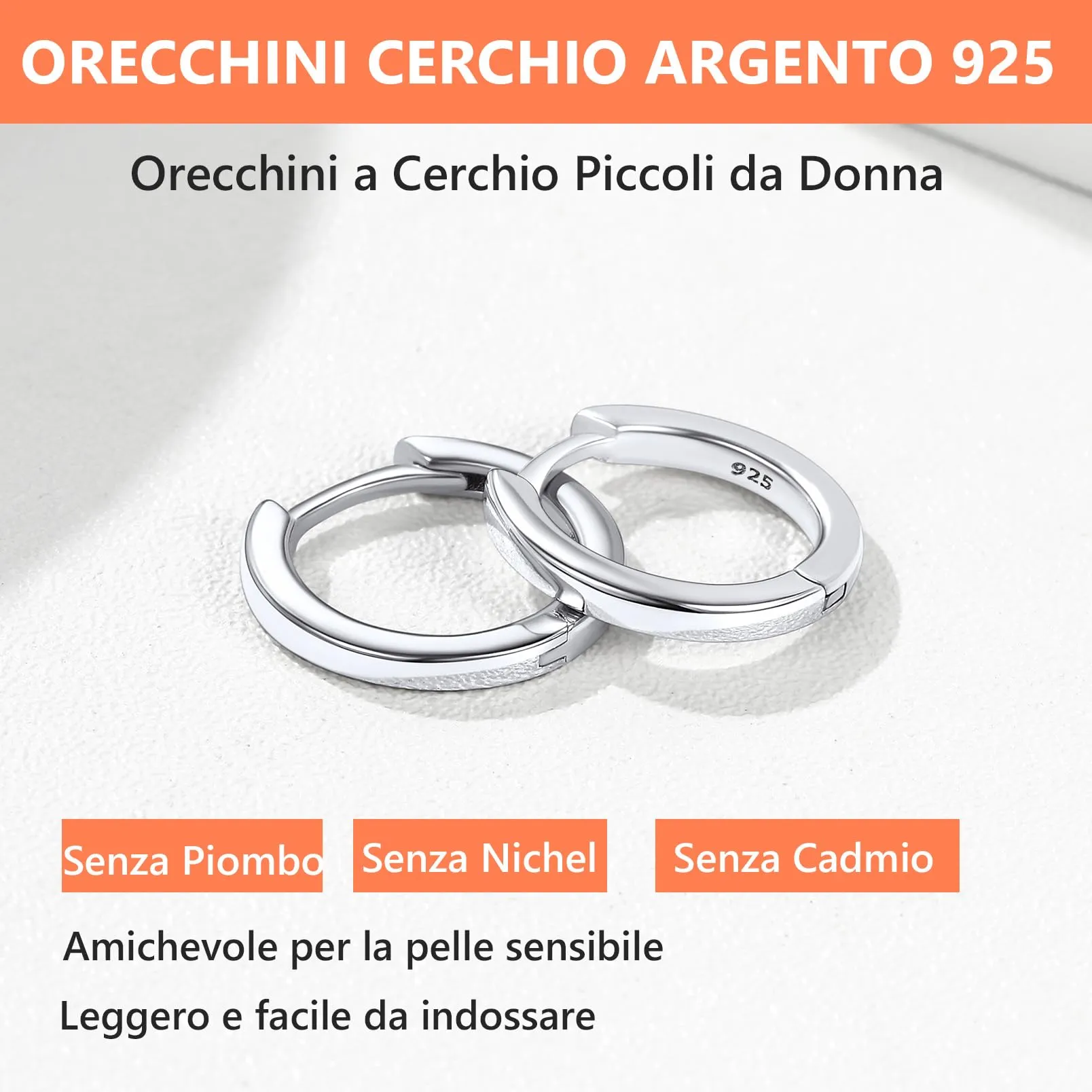 Silvora Orecchini a Cerchio in Argento 925, 10mm - immagine 6