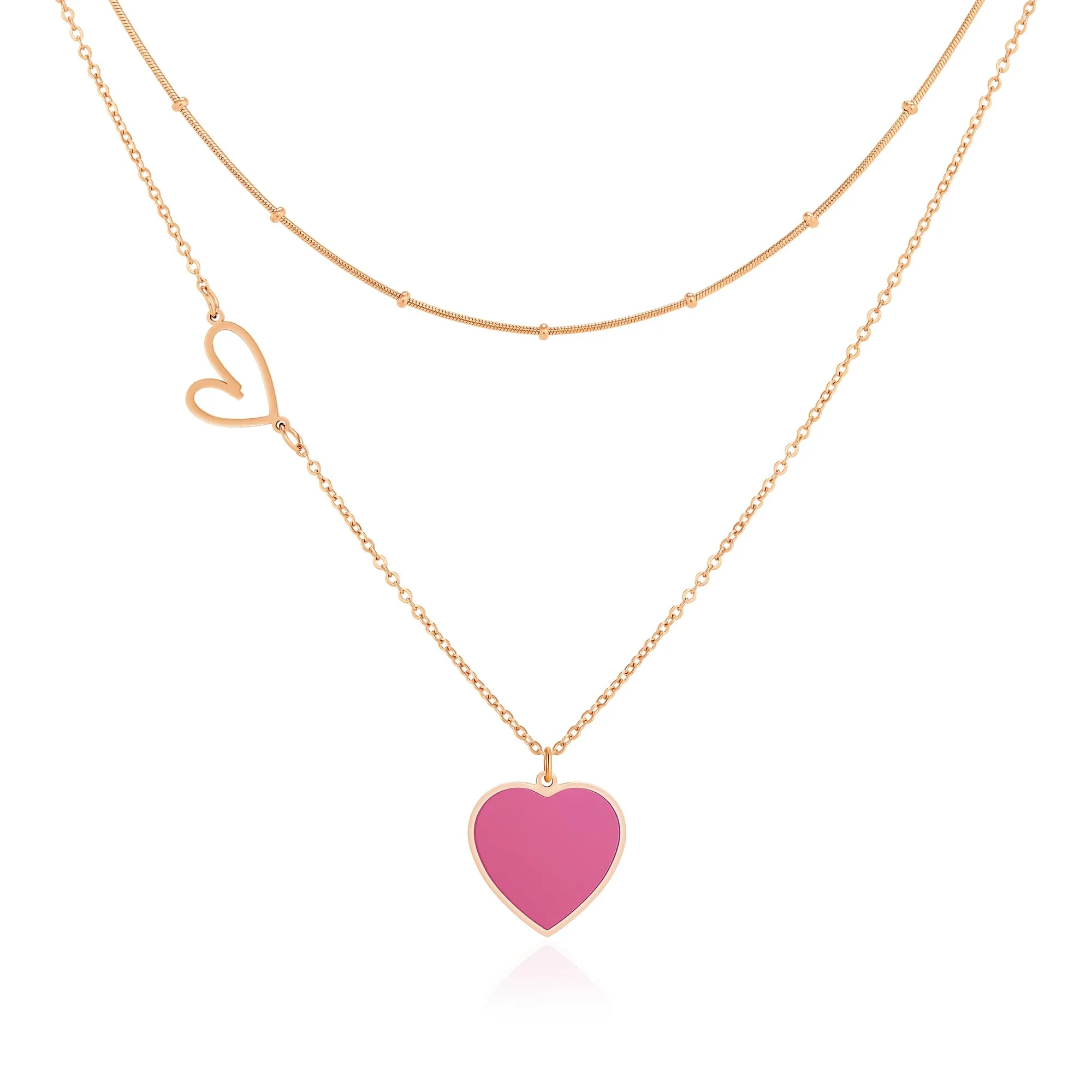 Linawe Collana a cuore a strati in acciaio inossidabile placcato oro rosa - immagine 1