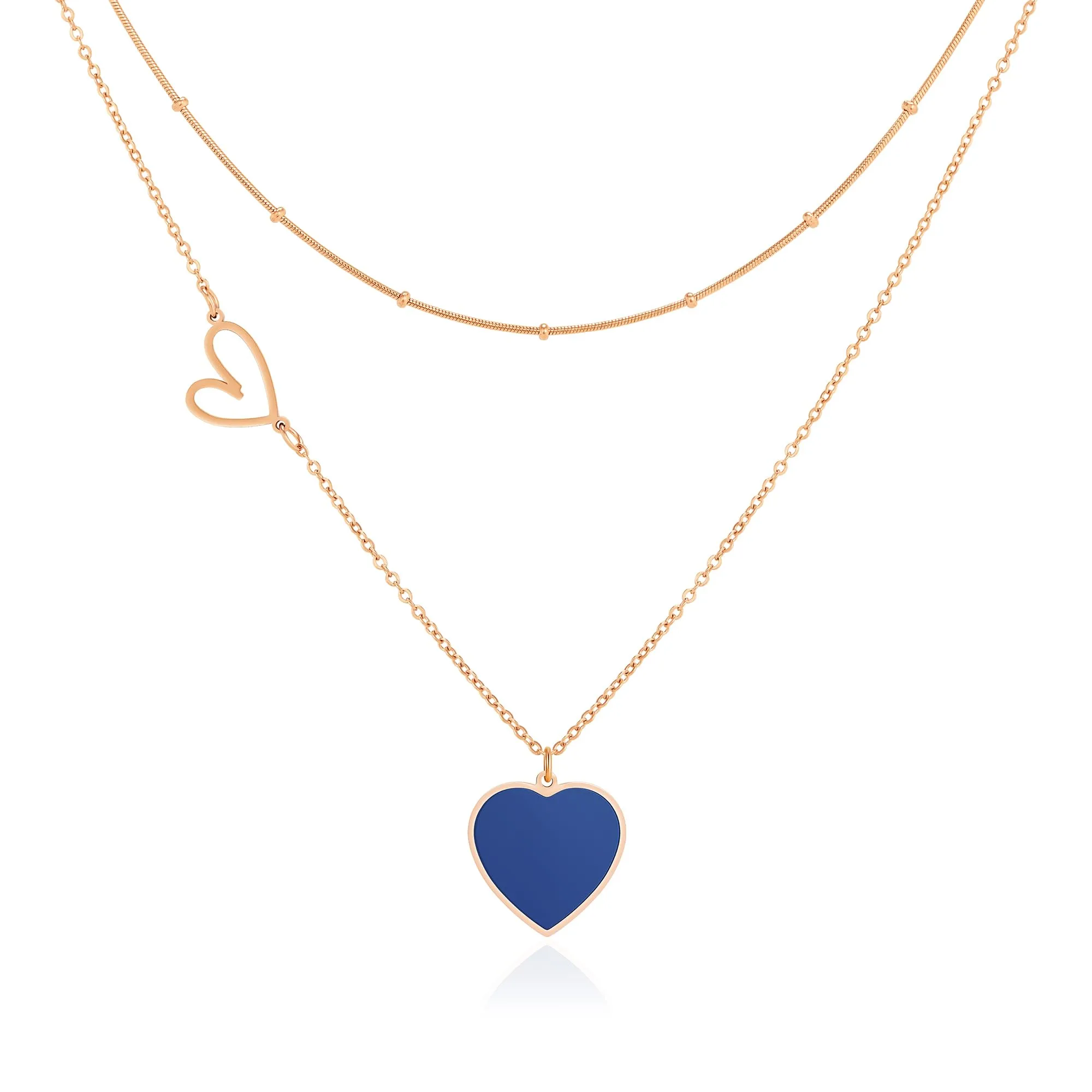 Linawe Collana a Strati da Donna con Ciondolo a Cuore in Acciaio Inossidabile e Oro Rosa - immagine 1