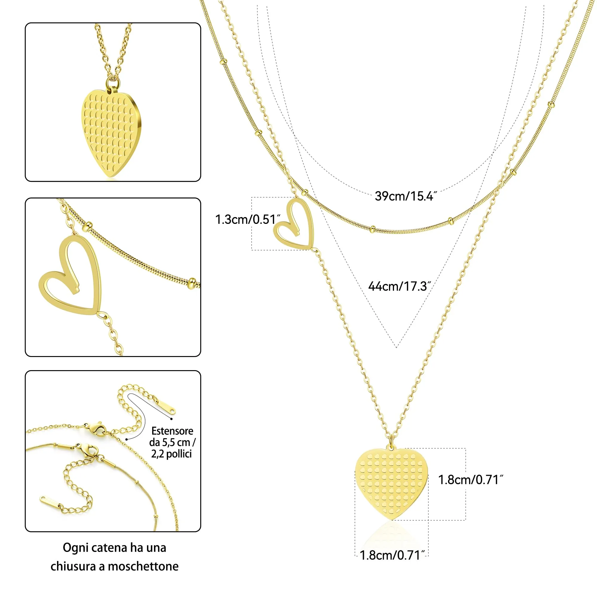 Linawe Collana con Ciondolo a Cuore in Acciaio Inossidabile Placcato Oro per Donna - immagine 5