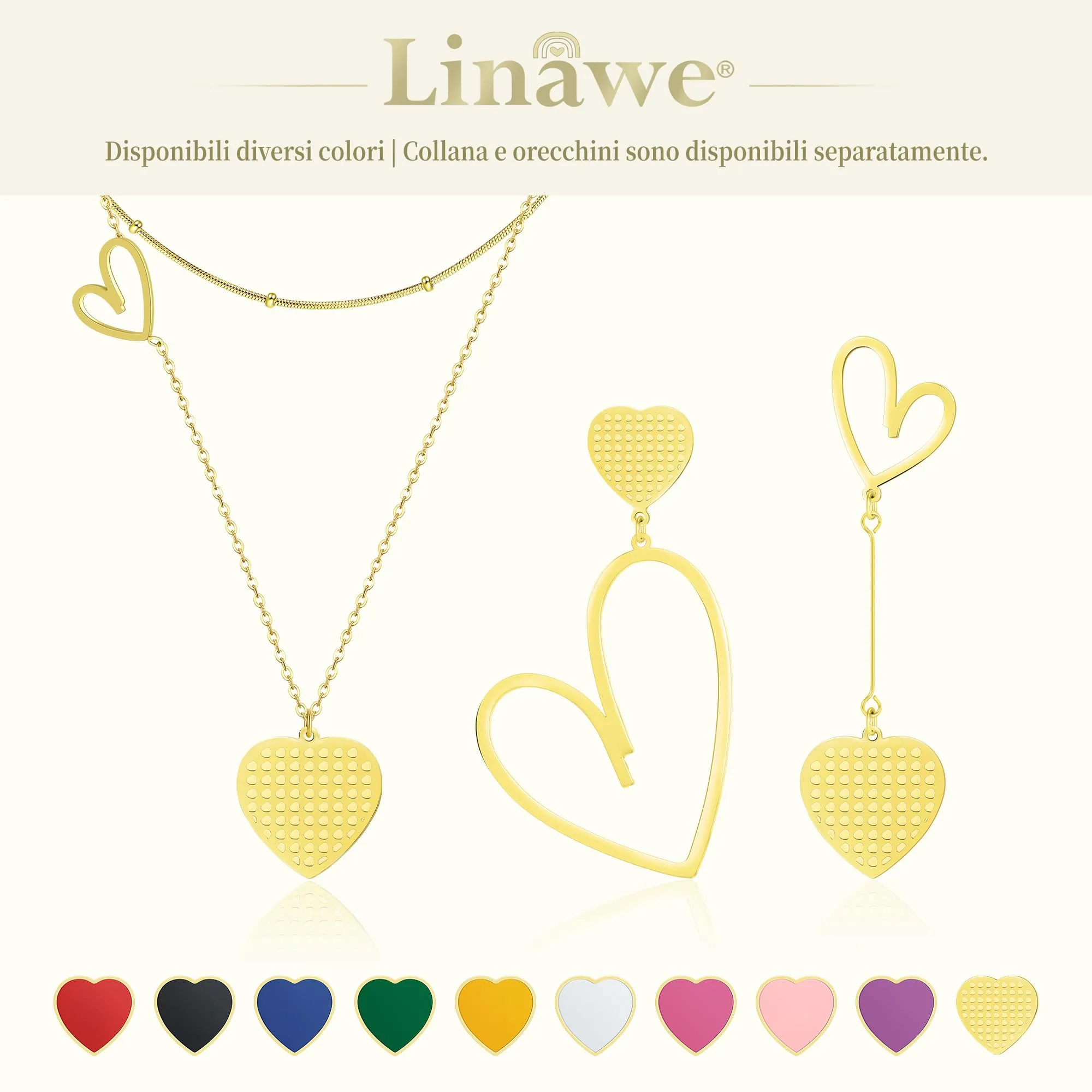 Linawe Collana con Ciondolo a Cuore in Acciaio Inossidabile Placcato Oro per Donna - immagine 6