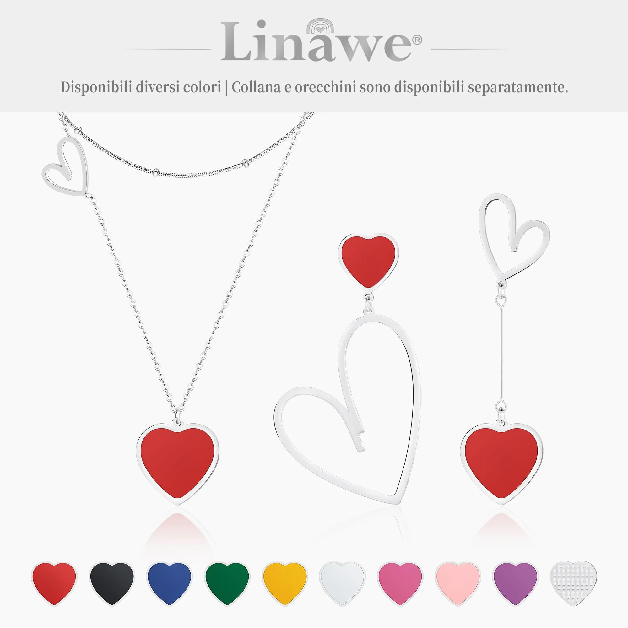 Linawe Collana a Cuore Rosso da Donna, Set di Gioielli a Strati in Acciaio Inossidabile Argento - immagine 6