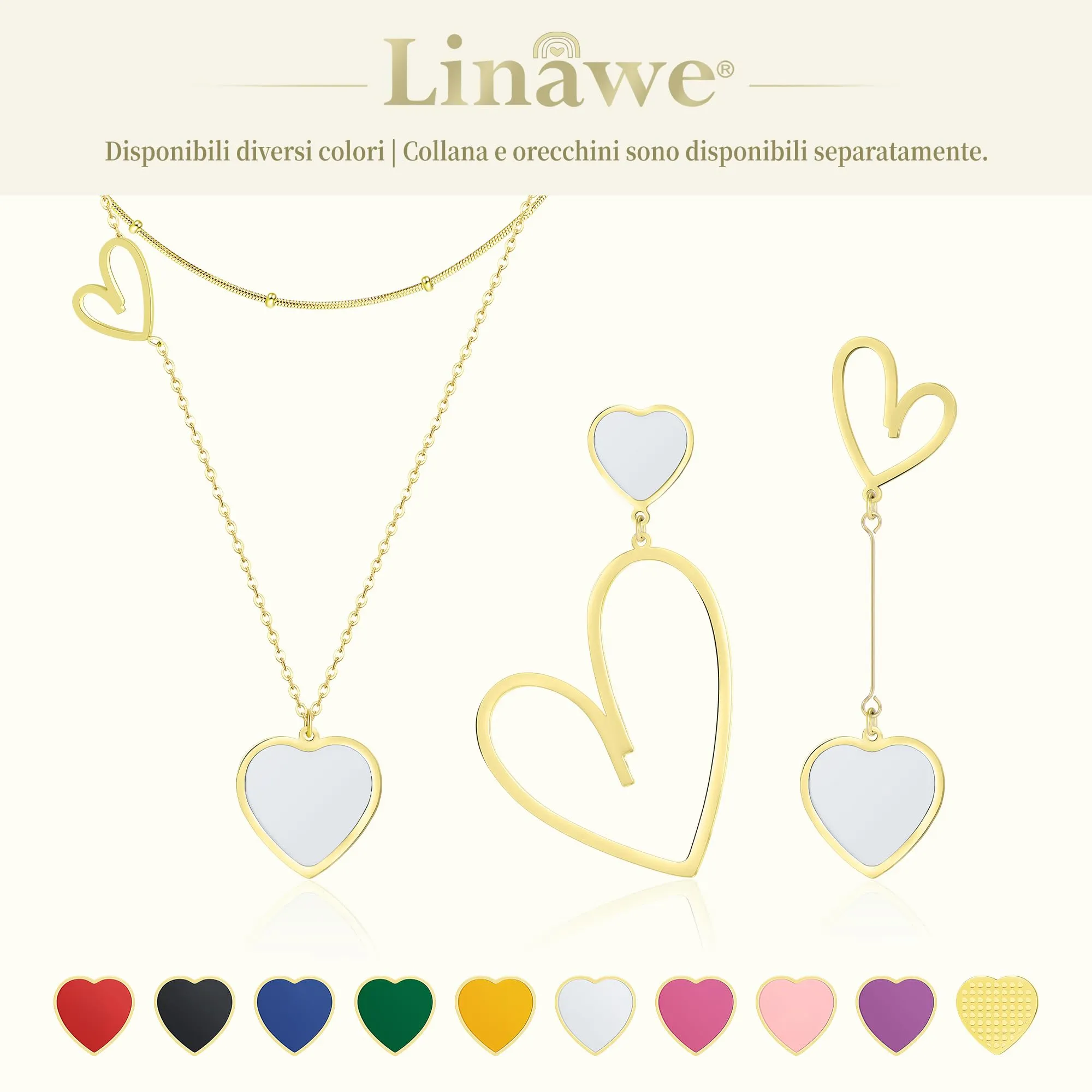 Linawe Collana a Catena con Ciondolo a Cuore Bianco per Donna, Placcato in Oro, Acciaio Inossidabile - immagine 6