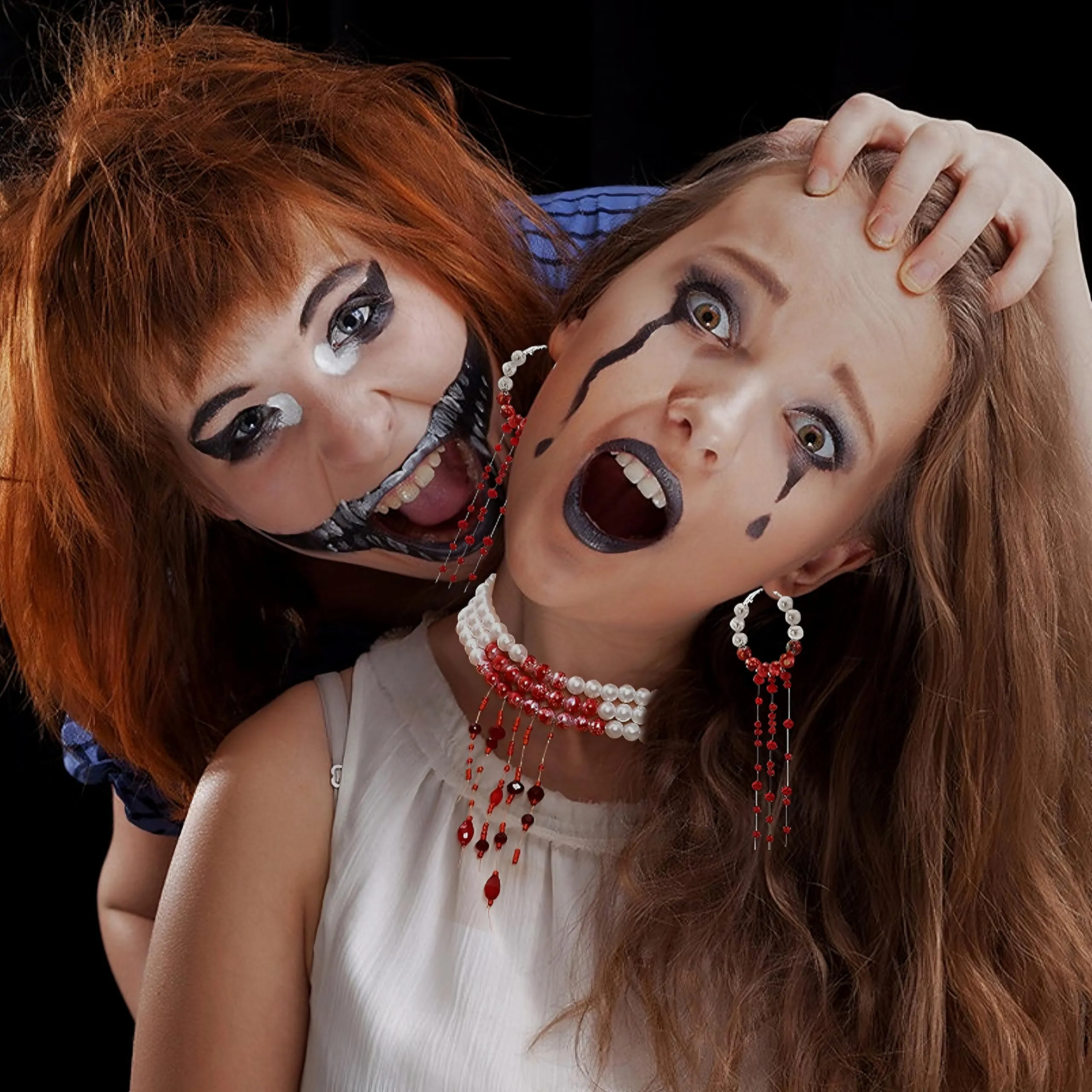 WEINIBAO Collana e Orecchini di Perle Gocce di Sangue per Halloween e Carnevale (B) - immagine 6