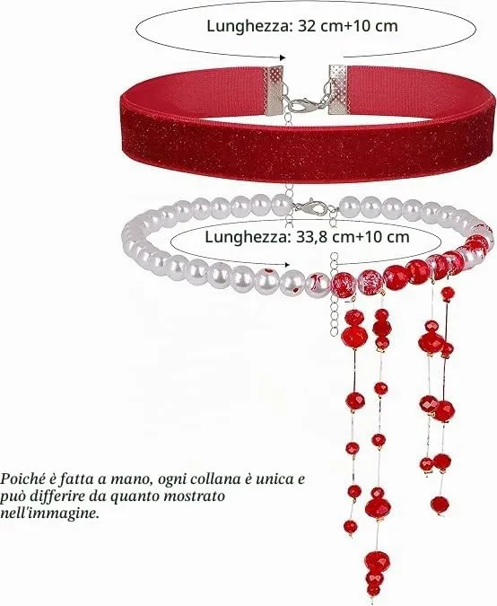 WEINIBAO Collana Perle Sangue con Gocce di Sangue e Velluto Rosso per Halloween e Carnevale (G) - immagine 2