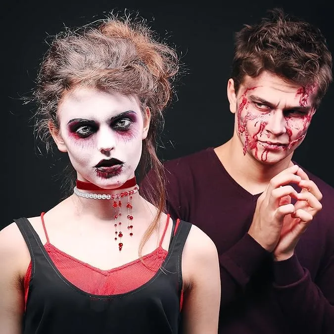 WEINIBAO Collana Perle Sangue con Gocce di Sangue e Velluto Rosso per Halloween e Carnevale (G) - immagine 5