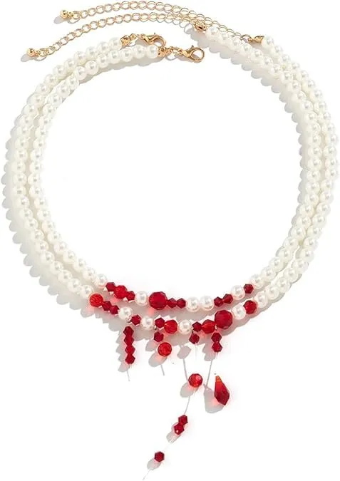 WEINIBAO Collana Perle Sangue per Halloween e Carnevale, Accessorio Costume Donna - immagine 1
