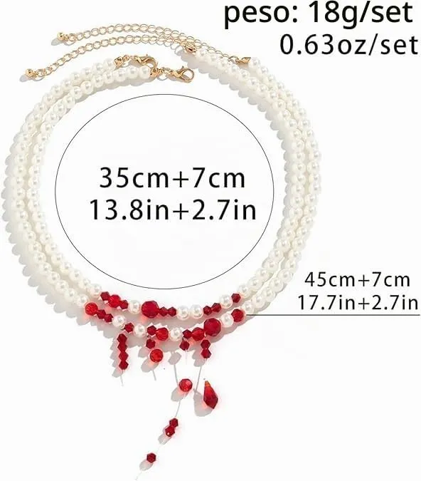 WEINIBAO Collana Perle Sangue per Halloween e Carnevale, Accessorio Costume Donna - immagine 2