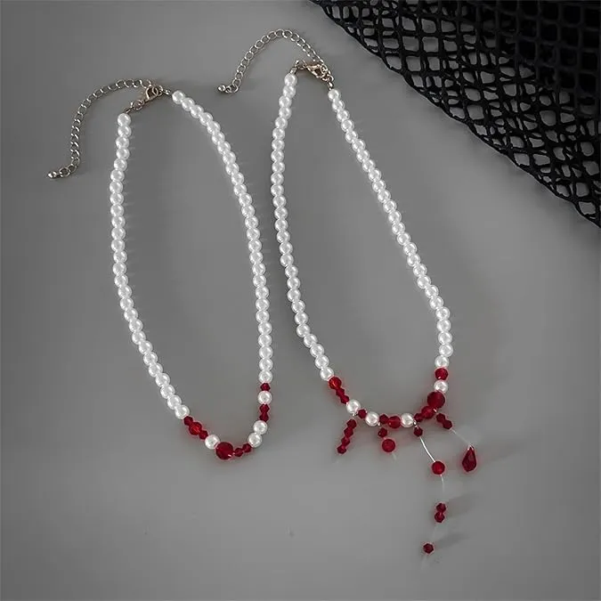 WEINIBAO Collana Perle Sangue per Halloween e Carnevale, Accessorio Costume Donna - immagine 3