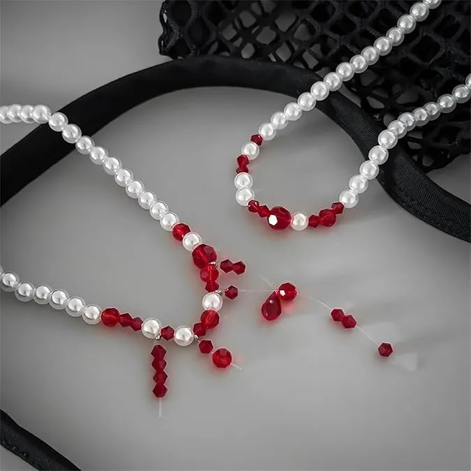 WEINIBAO Collana Perle Sangue per Halloween e Carnevale, Accessorio Costume Donna - immagine 4