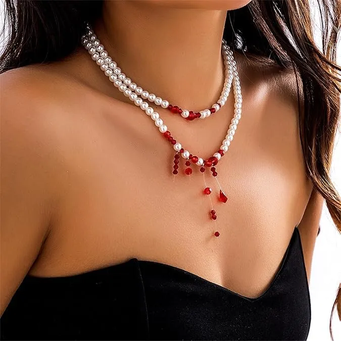 WEINIBAO Collana Perle Sangue per Halloween e Carnevale, Accessorio Costume Donna - immagine 6