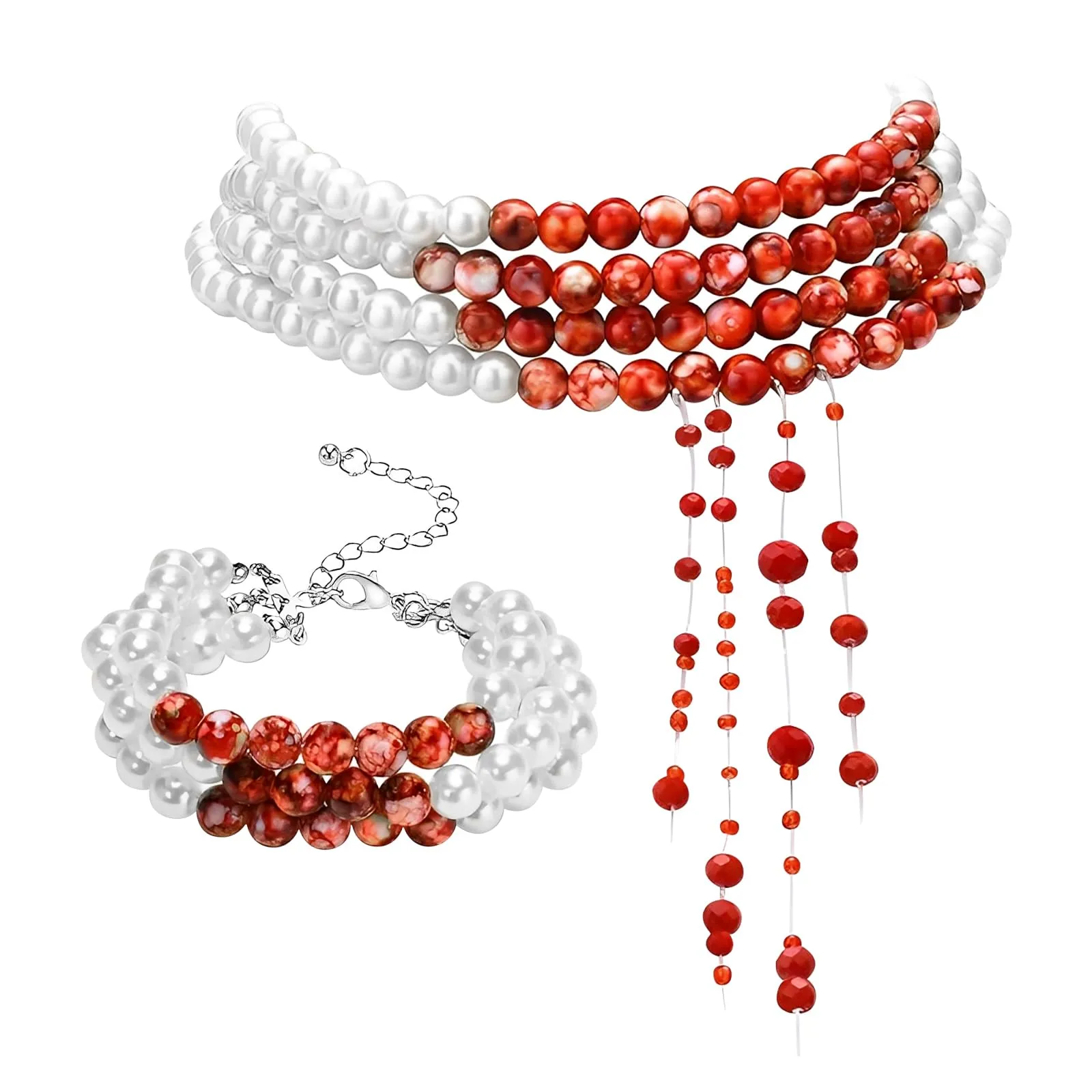 WEINIBAO Set Collana e Bracciale di Perle con Gocce di Sangue per Halloween e Carnevale - immagine 1