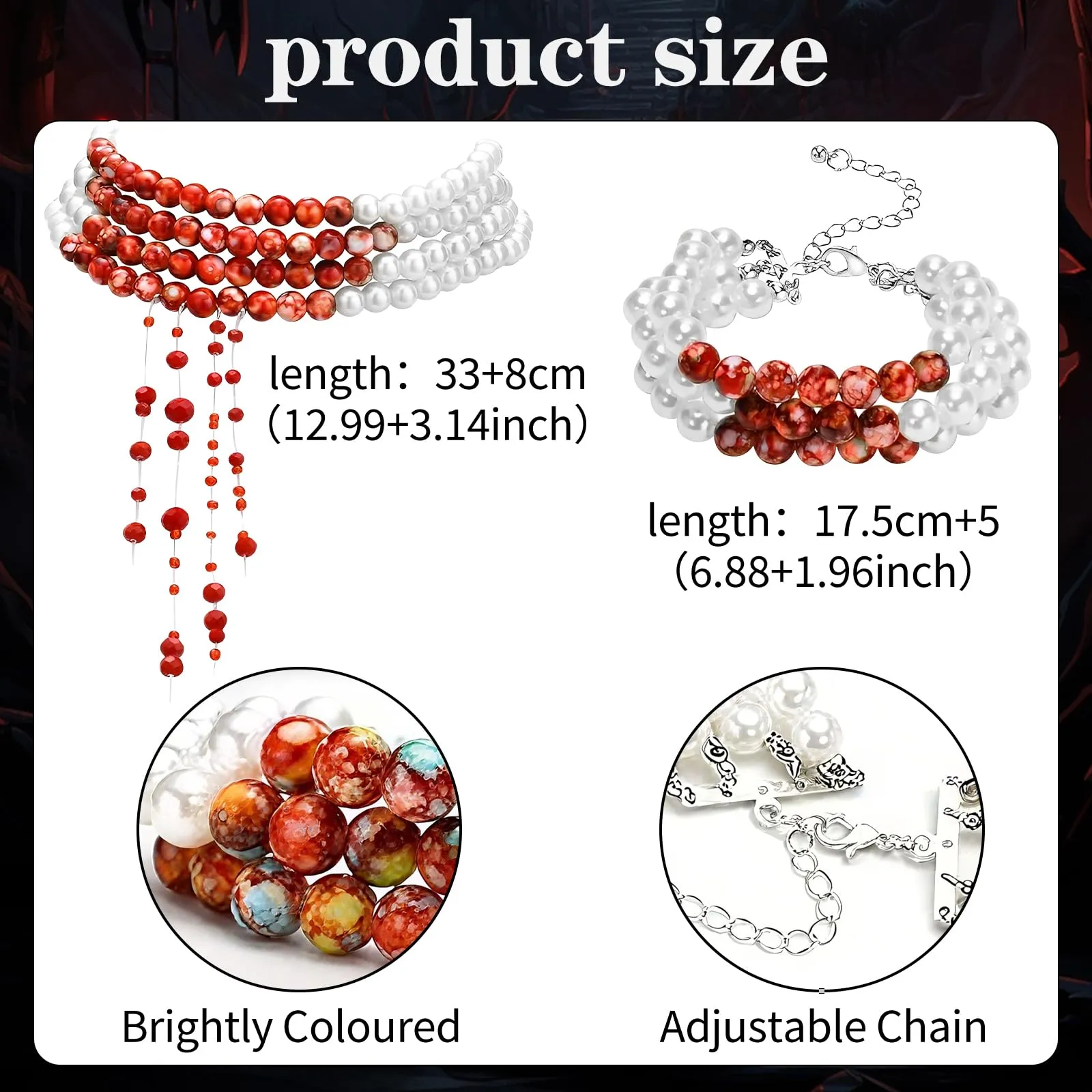 WEINIBAO Set Collana e Bracciale di Perle con Gocce di Sangue per Halloween e Carnevale - immagine 2