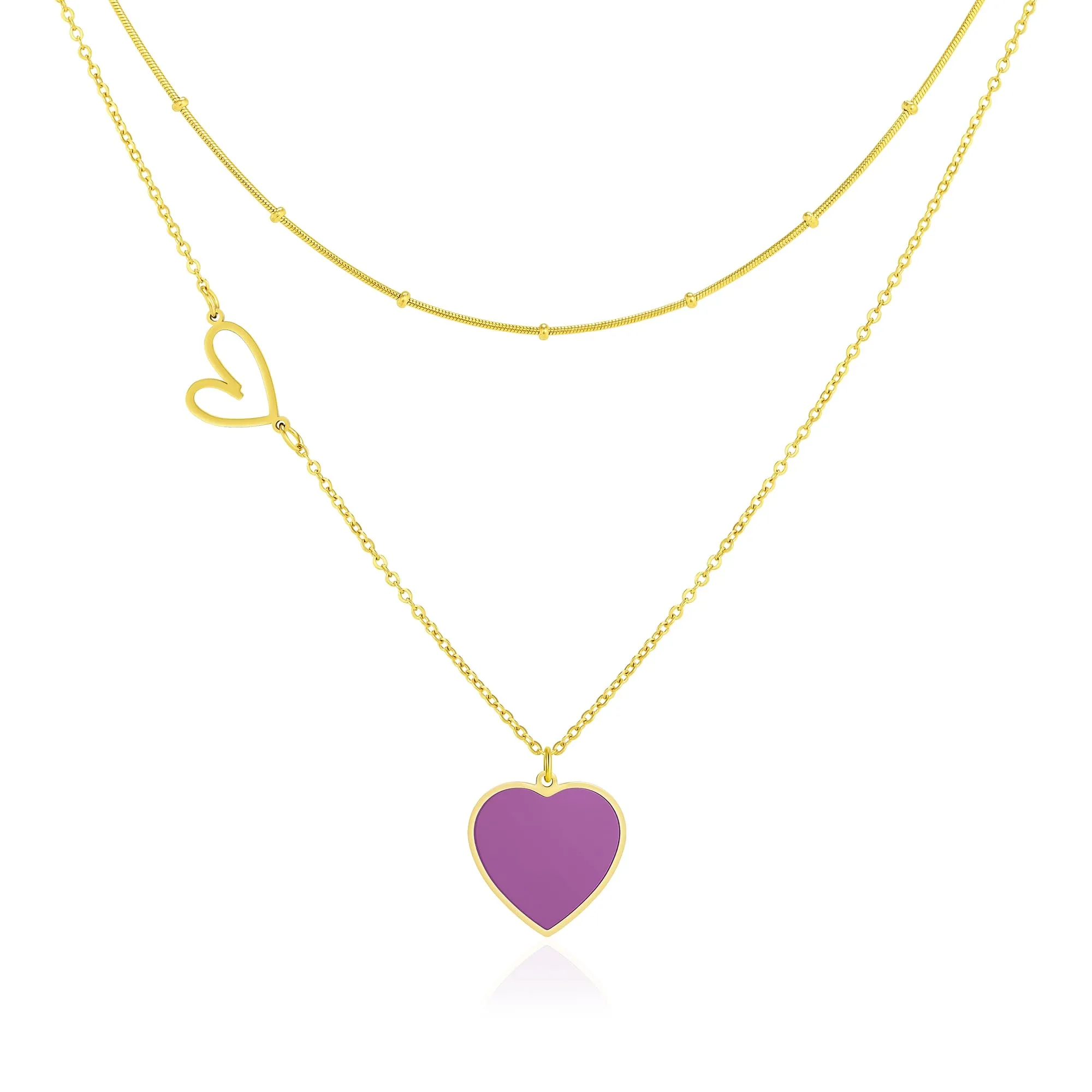 Linawe Collana a Cuore Viola Placcato in Oro in Acciaio Inossidabile - immagine 1