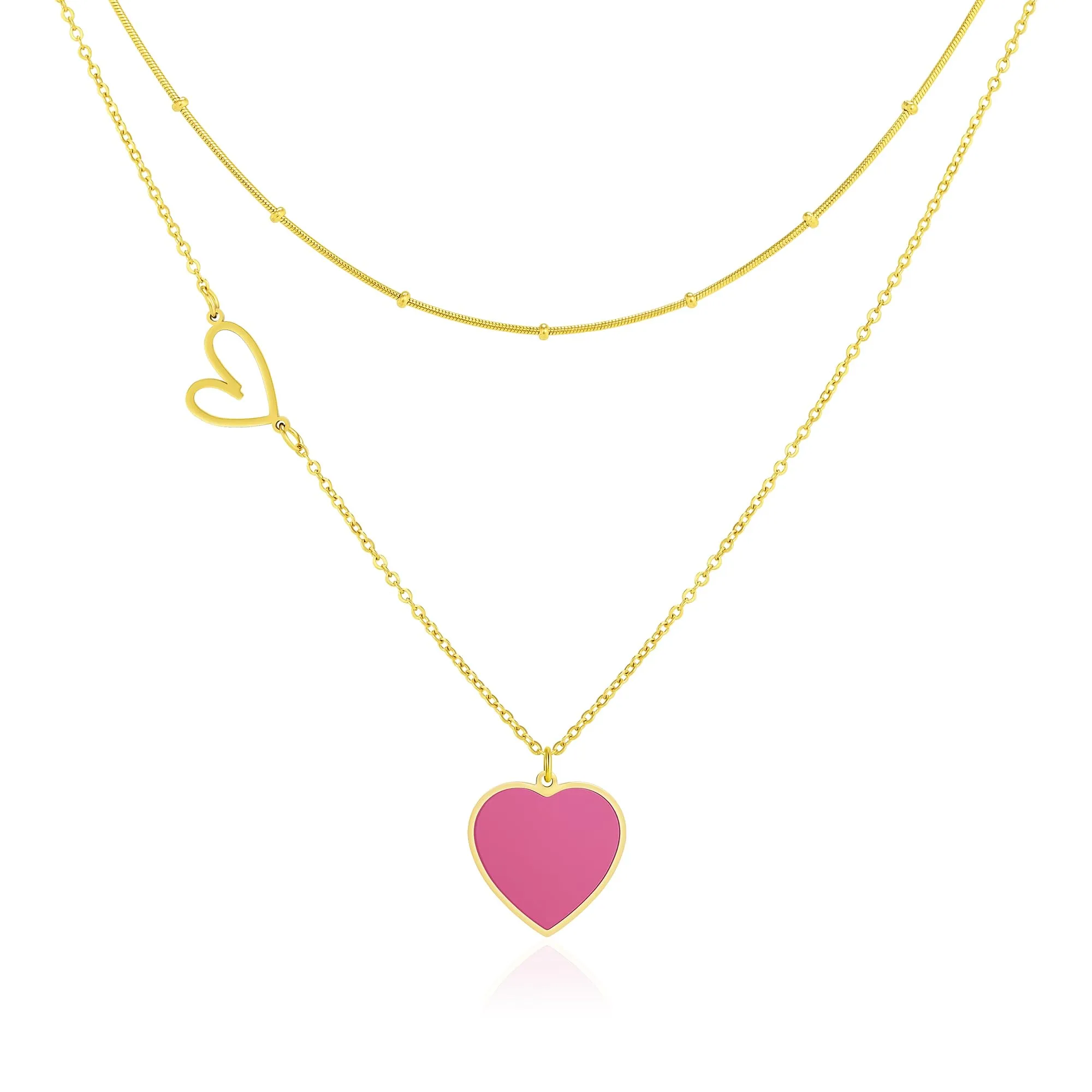 Linawe Collana a cuore da donna a strati in acciaio inossidabile placcato oro - immagine 1