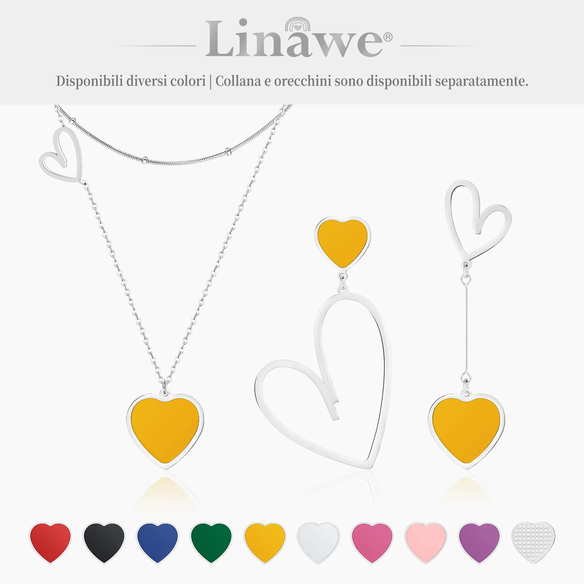 Linawe Set di Collane a Strati con Ciondolo a Cuore in Acciaio Inossidabile, Argento e Giallo - immagine 6