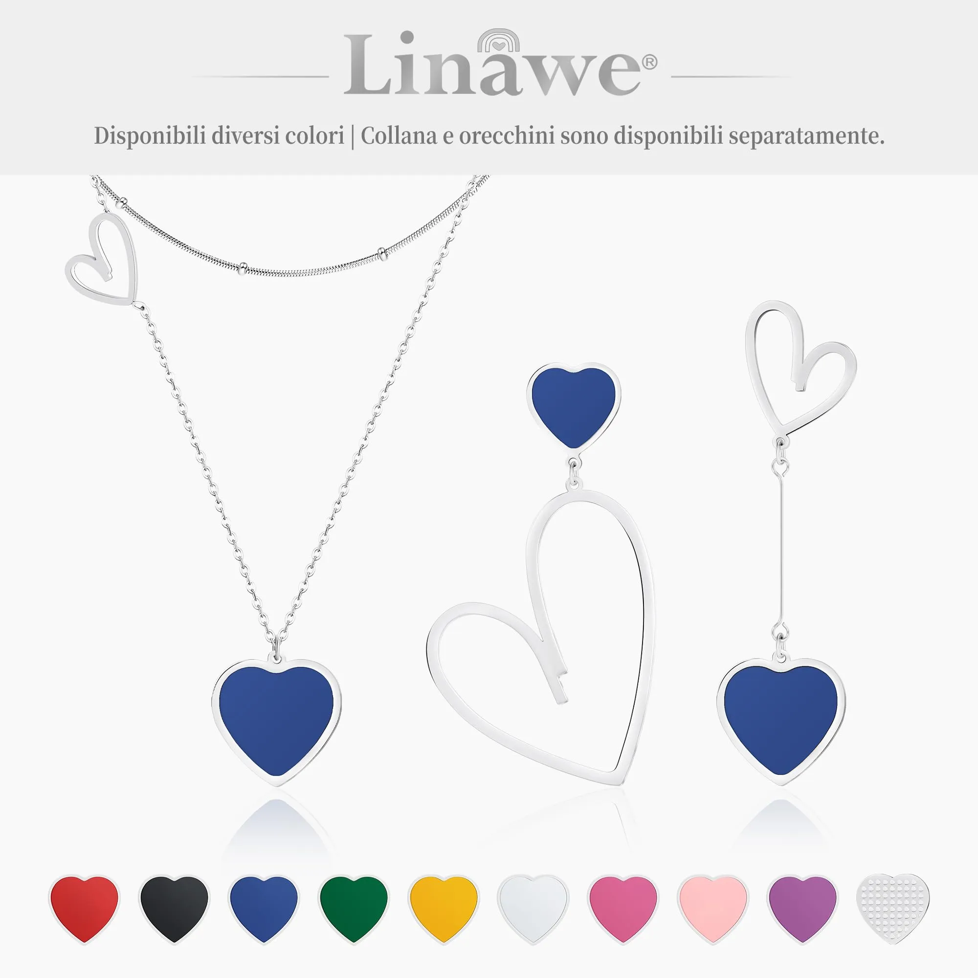 Linawe Collana a Doppio Strato con Ciondolo a Cuore in Acciaio Inossidabile, Argento - immagine 6