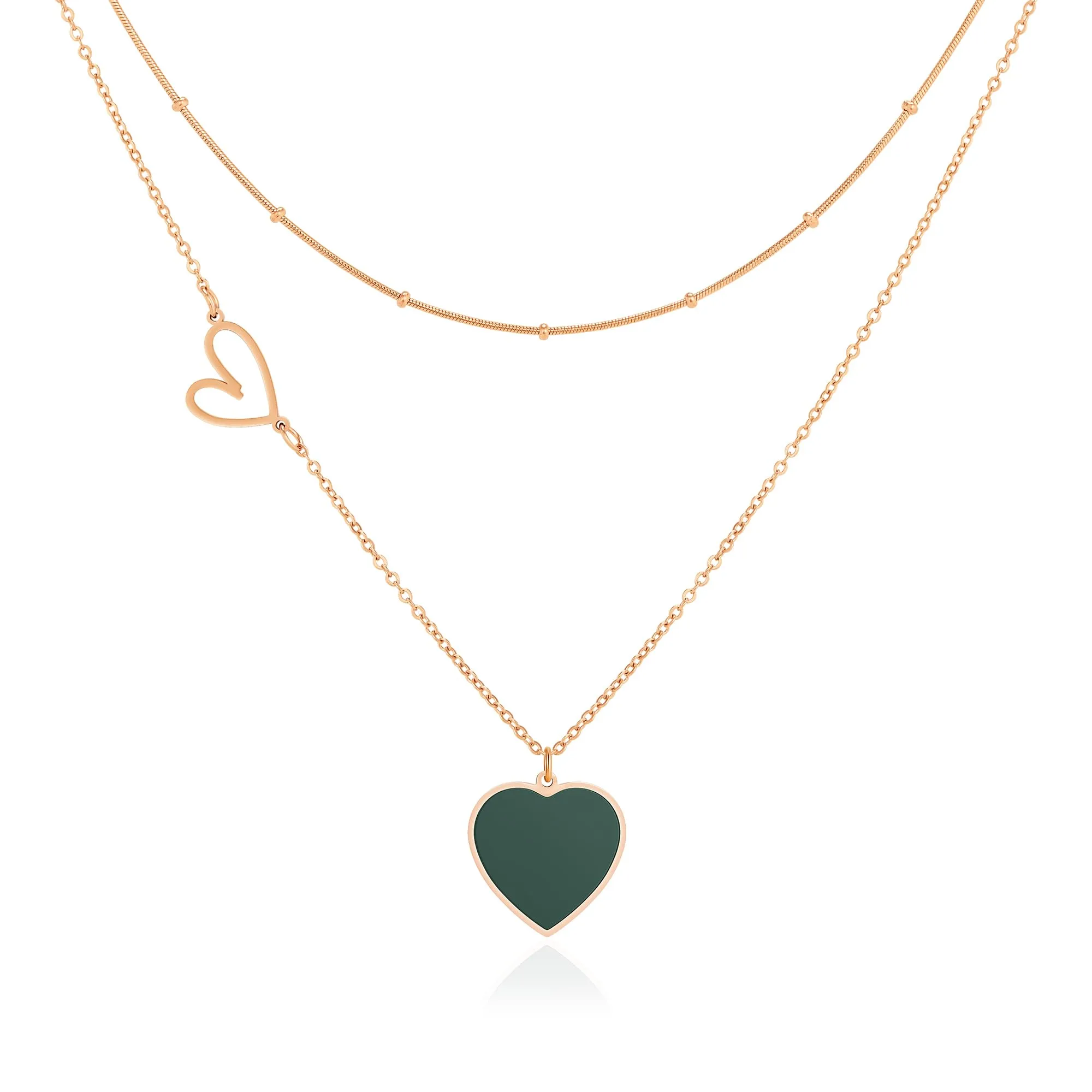 Linawe Collana a Cuore Verde da Donna in Acciaio Inossidabile a Strati - immagine 1