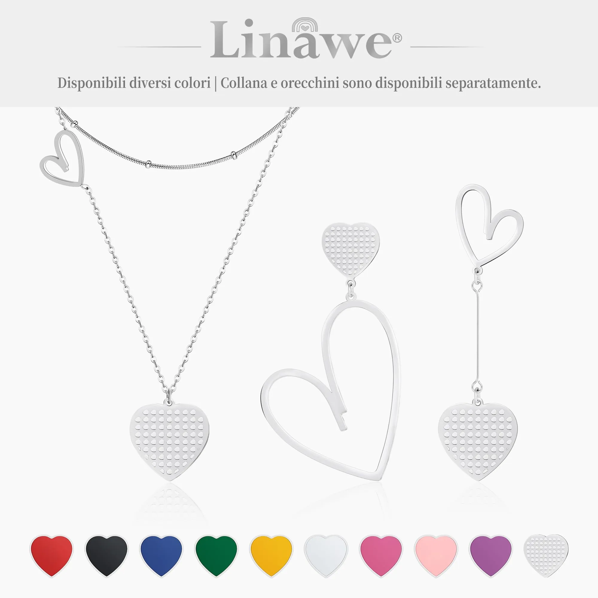 Linawe Collana a cuore a strati in acciaio inossidabile argento - immagine 6