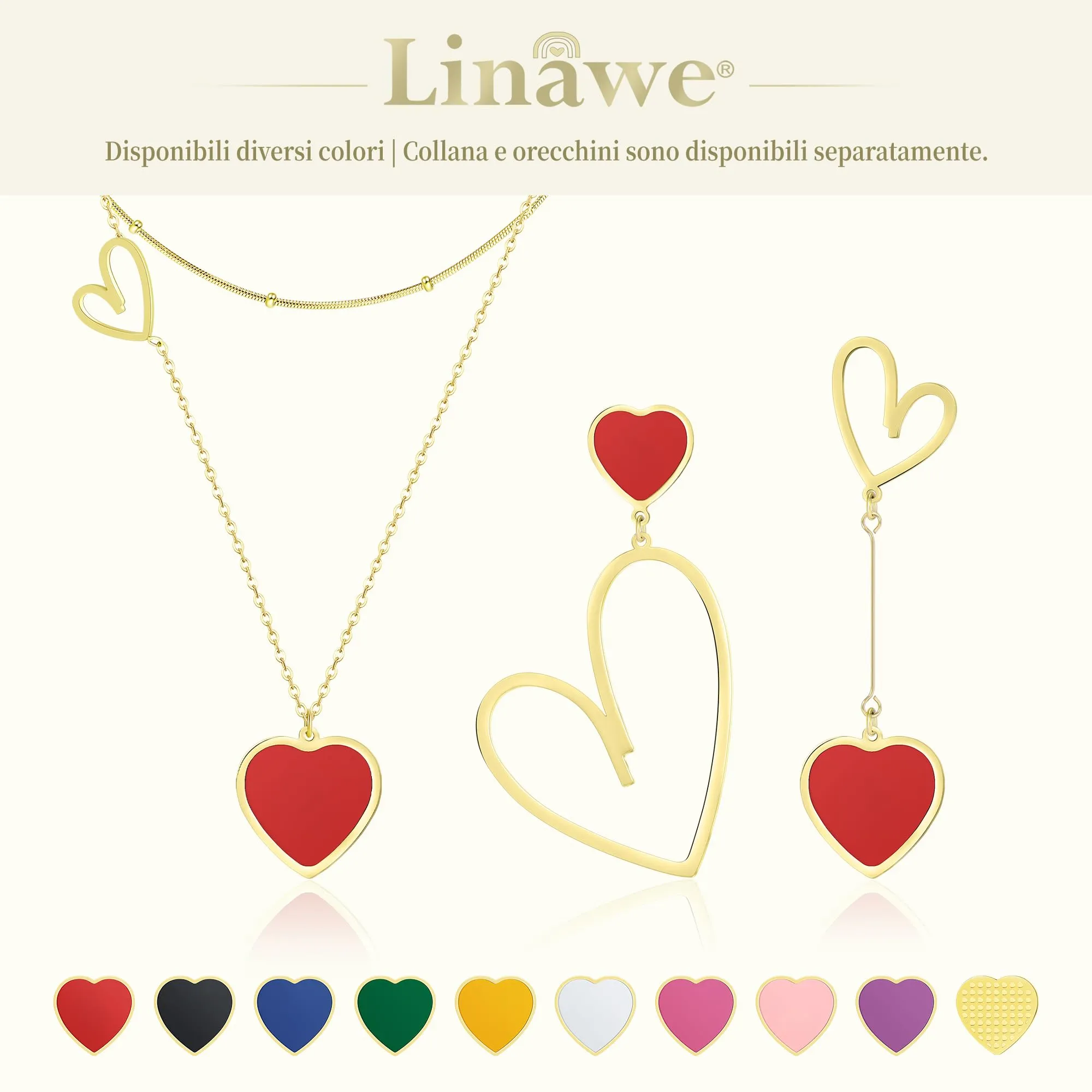 Linawe Collana a catena a strati con ciondolo a cuore rosso in acciaio inossidabile placcato oro - immagine 6