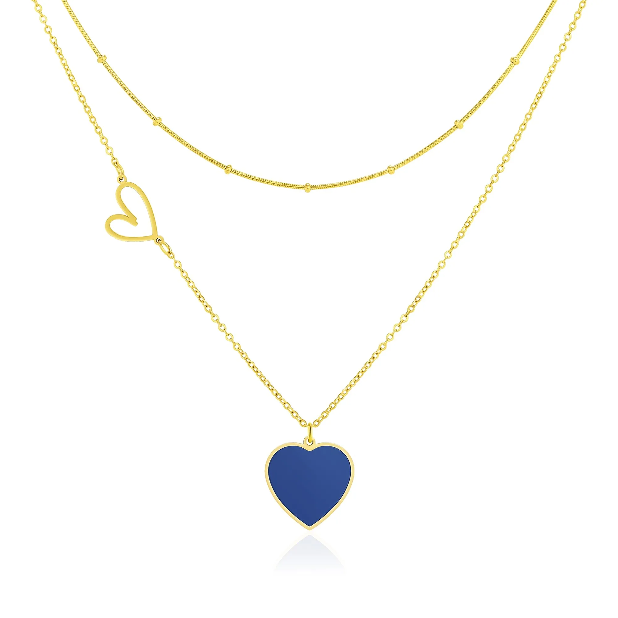 Linawe Collana a Cuore Blu da Donna in Acciaio Inossidabile Placcato Oro, Set a Strati con Ciondolo - immagine 1