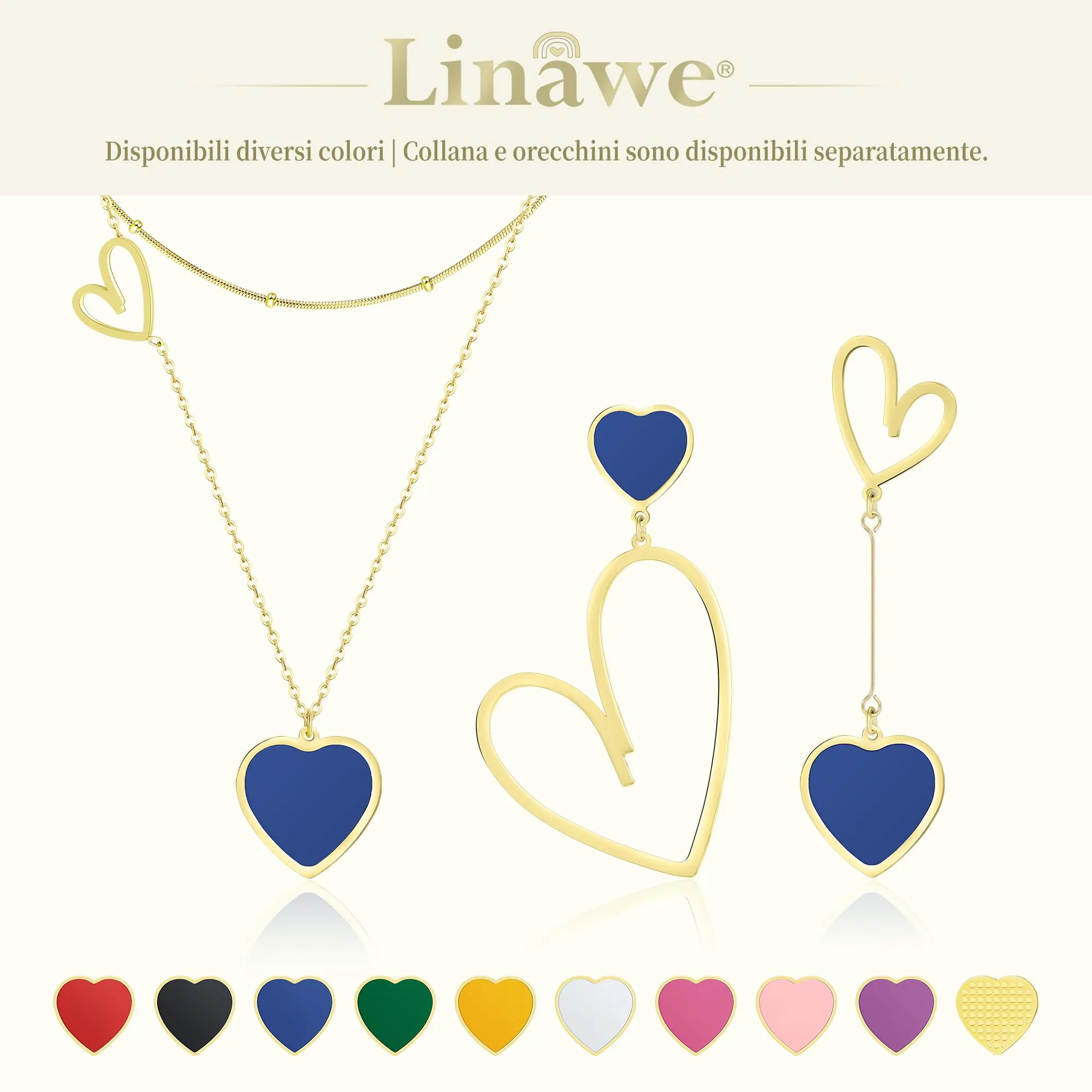 Linawe Collana a Cuore Blu da Donna in Acciaio Inossidabile Placcato Oro, Set a Strati con Ciondolo - immagine 6