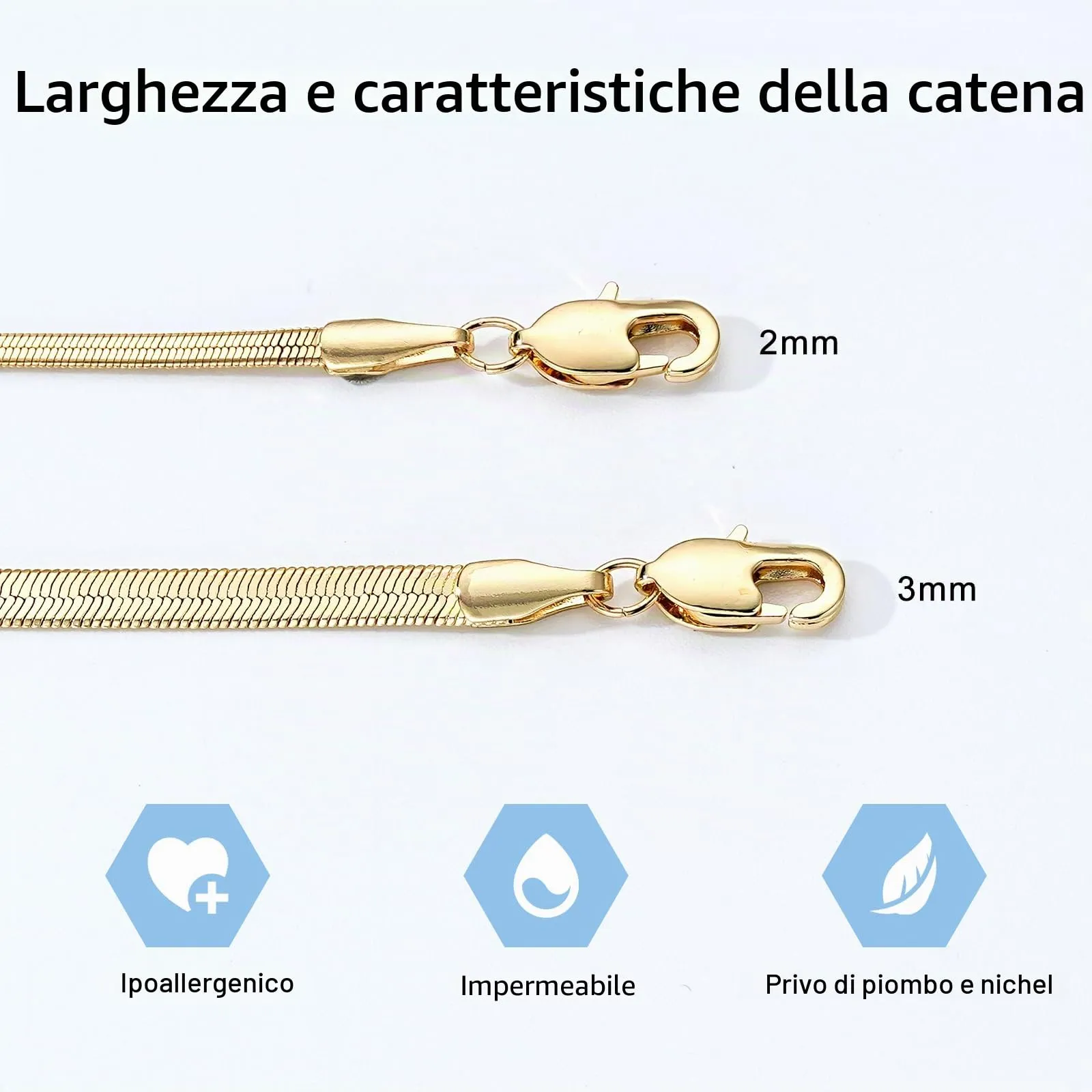 Esmoly Collana a Catena per Donna, Oro, 3mm-20inch - immagine 4