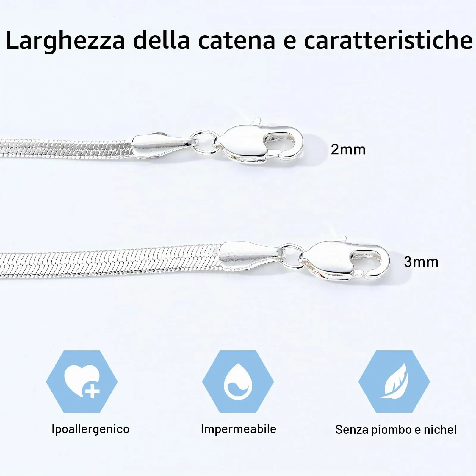 Esmoly Collana a Catena in Argento Placato per Donna, 3mm-18inch - immagine 4