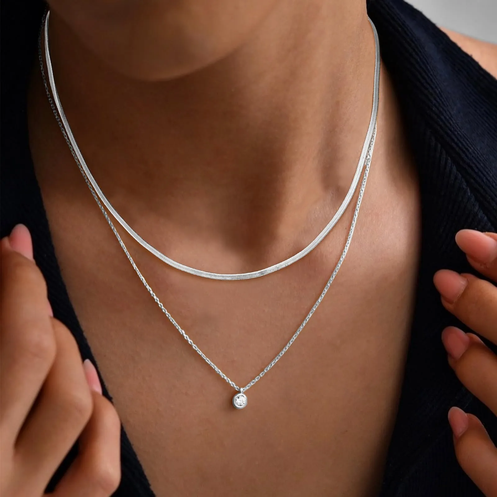 Esmoly Collana a Catena in Argento Placato per Donna, 2mm-20inch - immagine 3