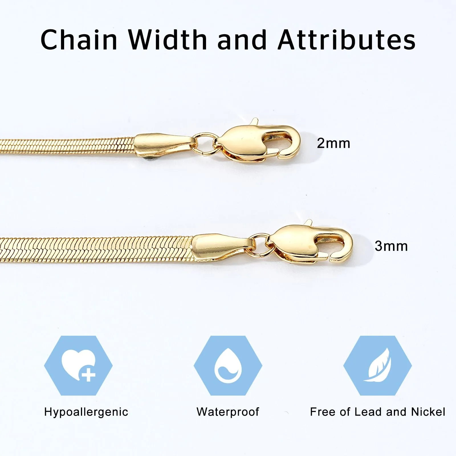 Esmoly Collana a Catena per Donna, Oro, 2mm-24inch - immagine 4