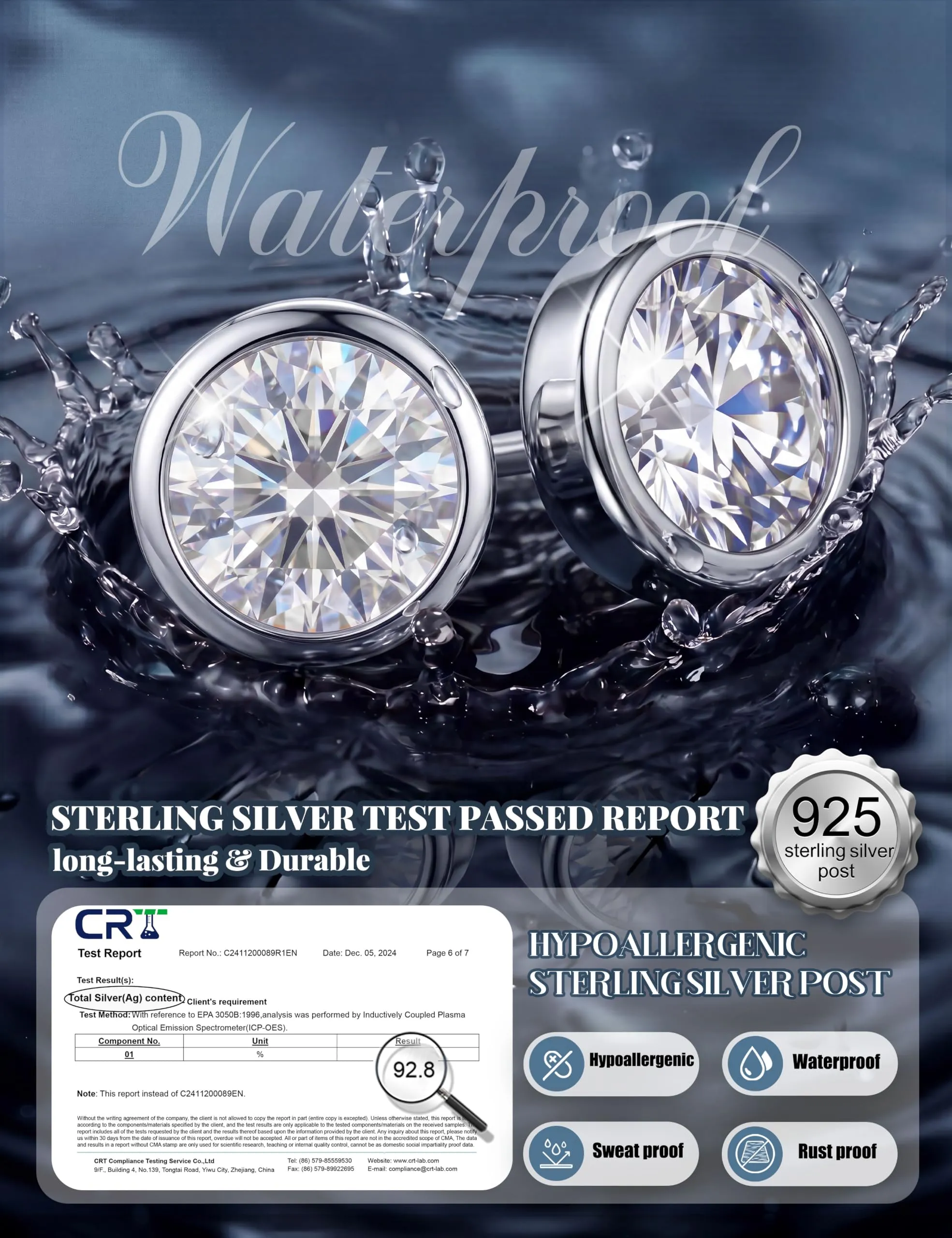 Dochais Orecchini in Argento Sterling 925 con Zirconi Cubici, Set da 4 Paia (3/4/5/6mm), Ipoallergenici per Lobi e Cartilagine - immagine 5