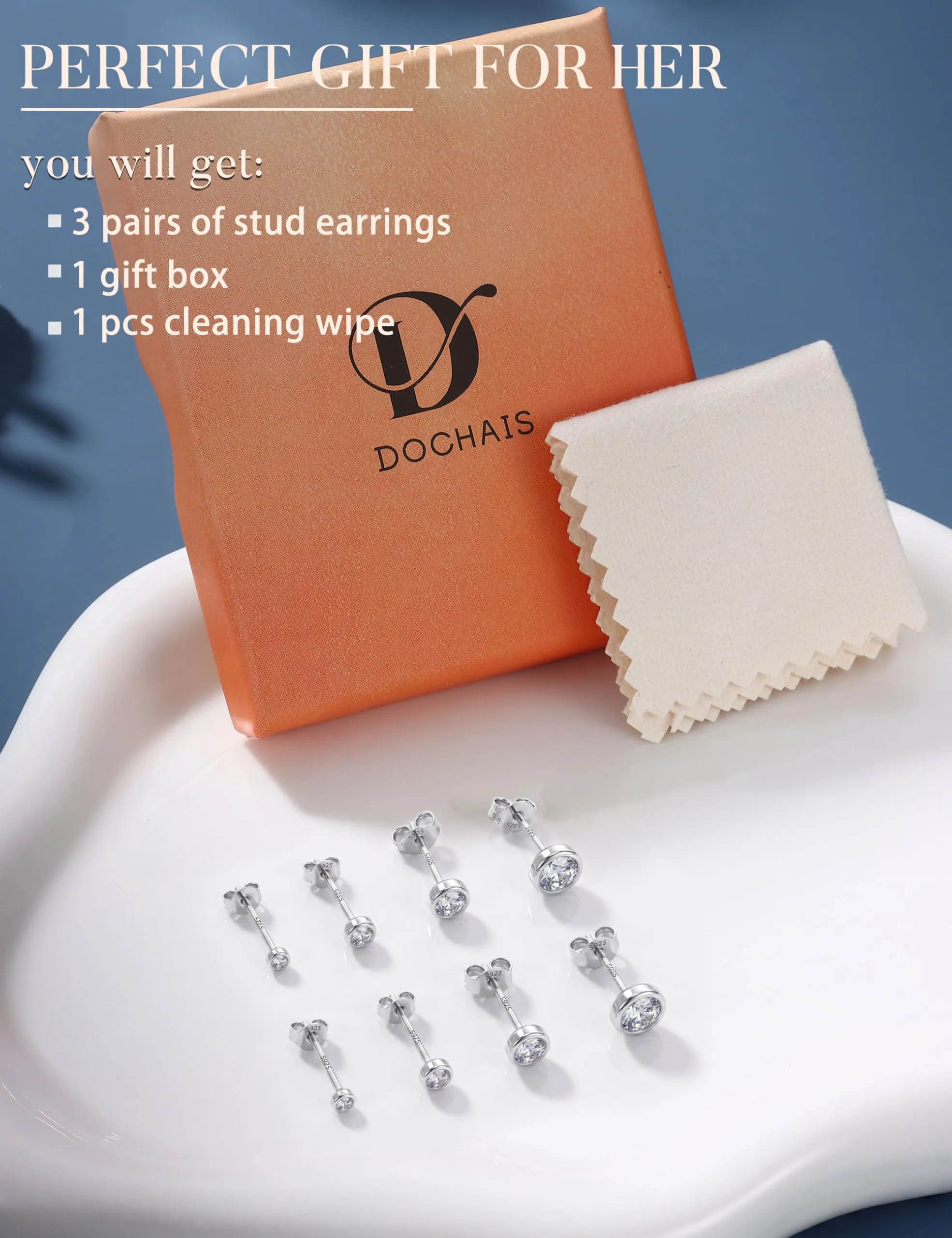 Dochais Orecchini in Argento Sterling 925 con Zirconi Cubici, Set da 4 Paia (3/4/5/6mm), Ipoallergenici per Lobi e Cartilagine - immagine 6