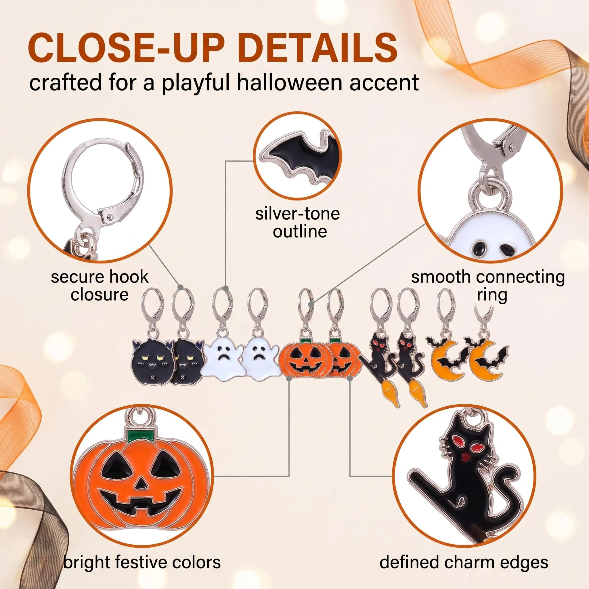 IMLDUY Set 5 Paia Orecchini Halloween Donna Zucca Fantasma e Gatto Nero - immagine 6