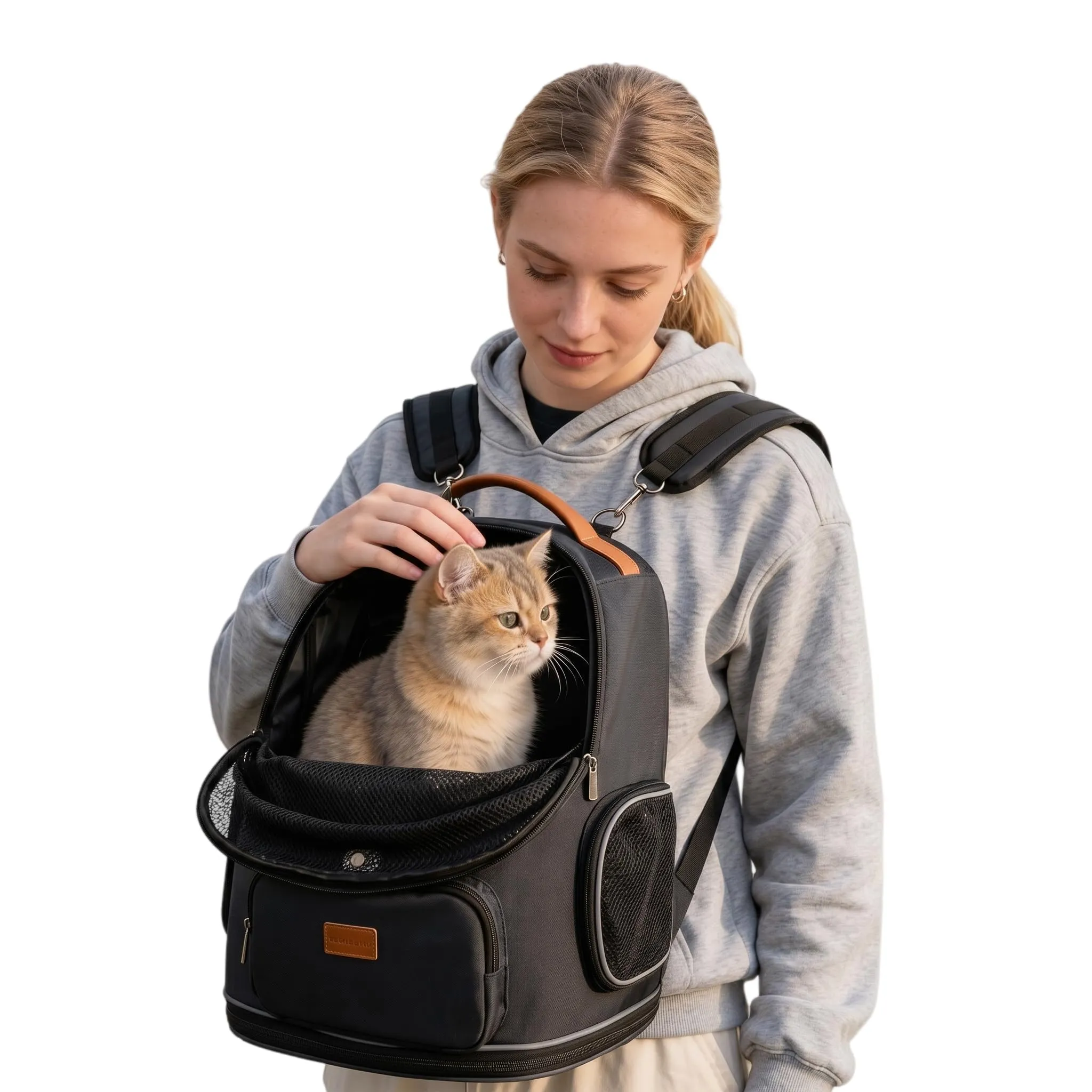 Morpilot Trasportino Gatto Espandibile Zaino per Cani e Gatti, Grigio L - immagine 1