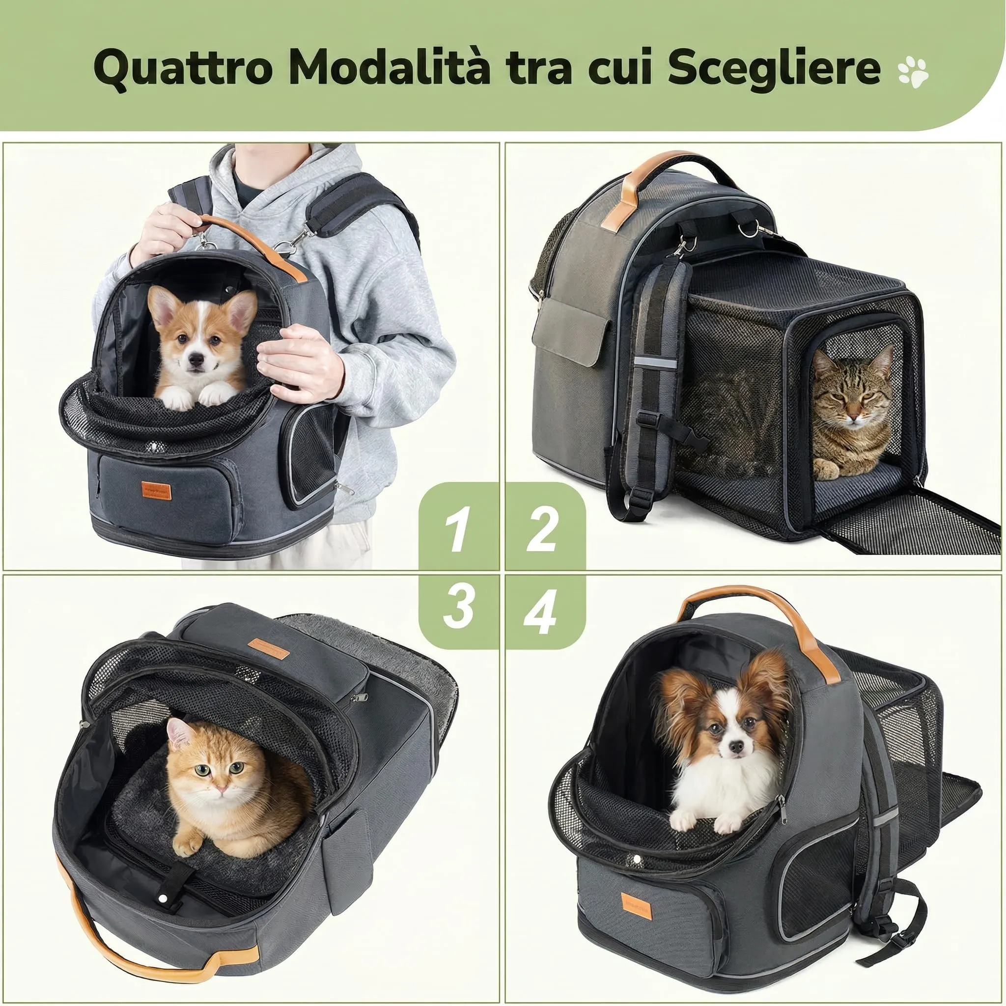 Morpilot Trasportino Gatto Espandibile Zaino per Cani e Gatti, Grigio L - immagine 5