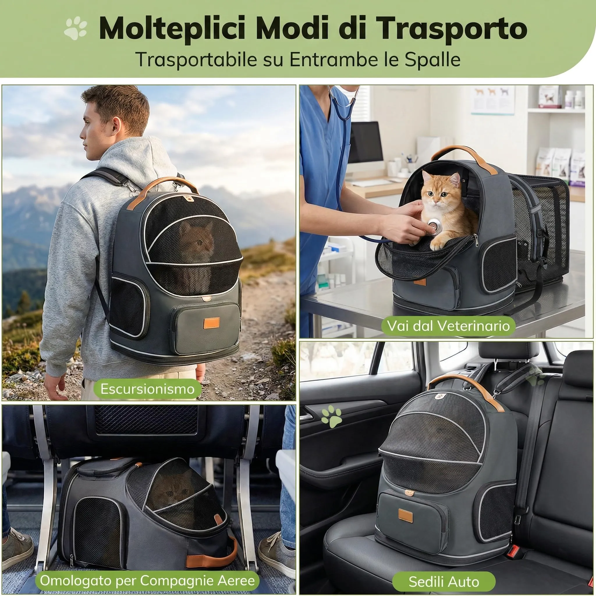 Morpilot Trasportino Gatto Espandibile Zaino per Cani e Gatti, Grigio L - immagine 6