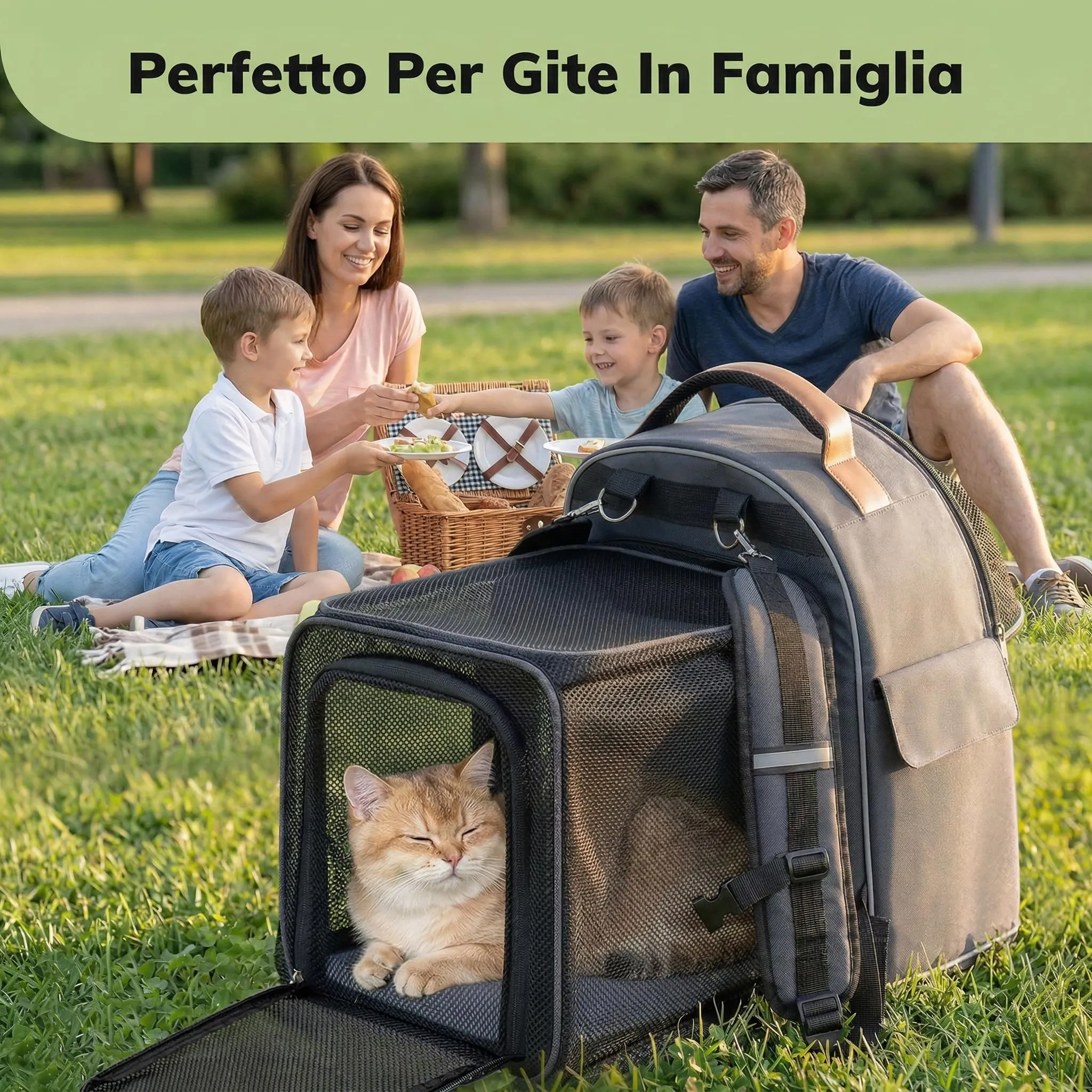 Morpilot Trasportino Gatto Espandibile Zaino per Cani e Gatti, Grigio L - immagine 8